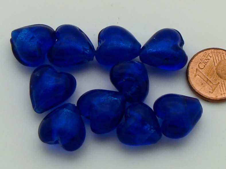 perle coeur 12mm bleu marine verre