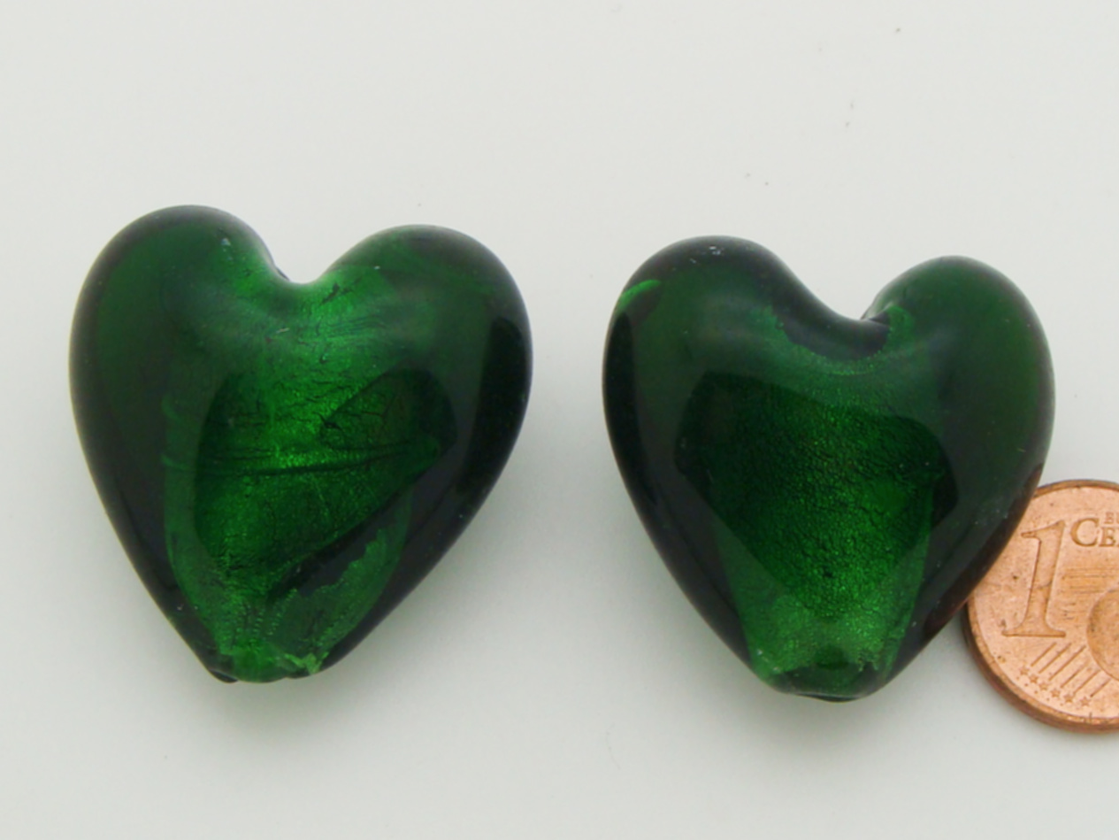 perle coeur 28mm vert emeraude