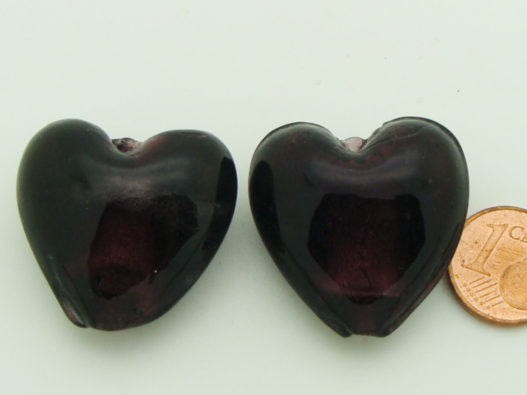 perle coeur 28mm violet fonce verre