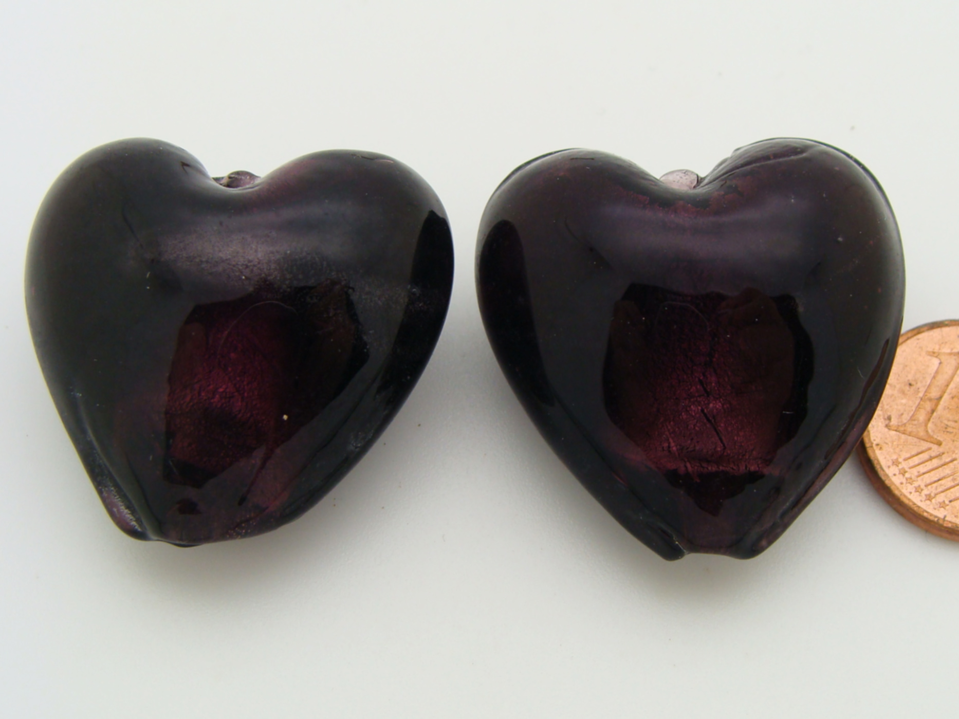 perle coeur 28mm violet fonce