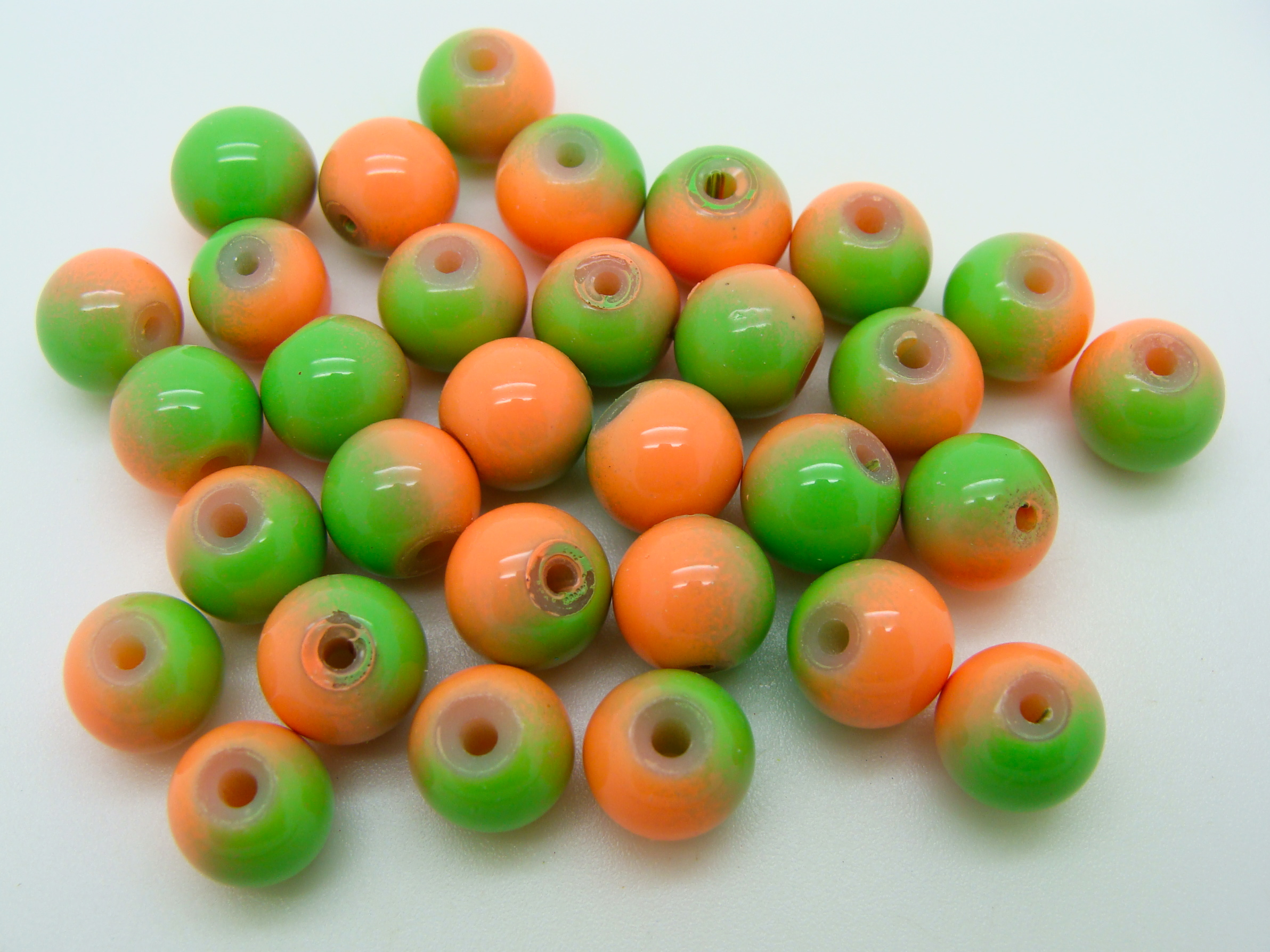 perle verre 8mm vert orange PV-peint-18