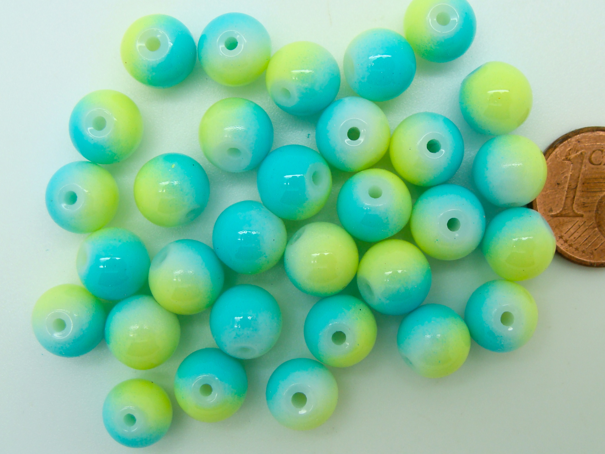 perle 8mm vert bleu verre peint PV-peint-21