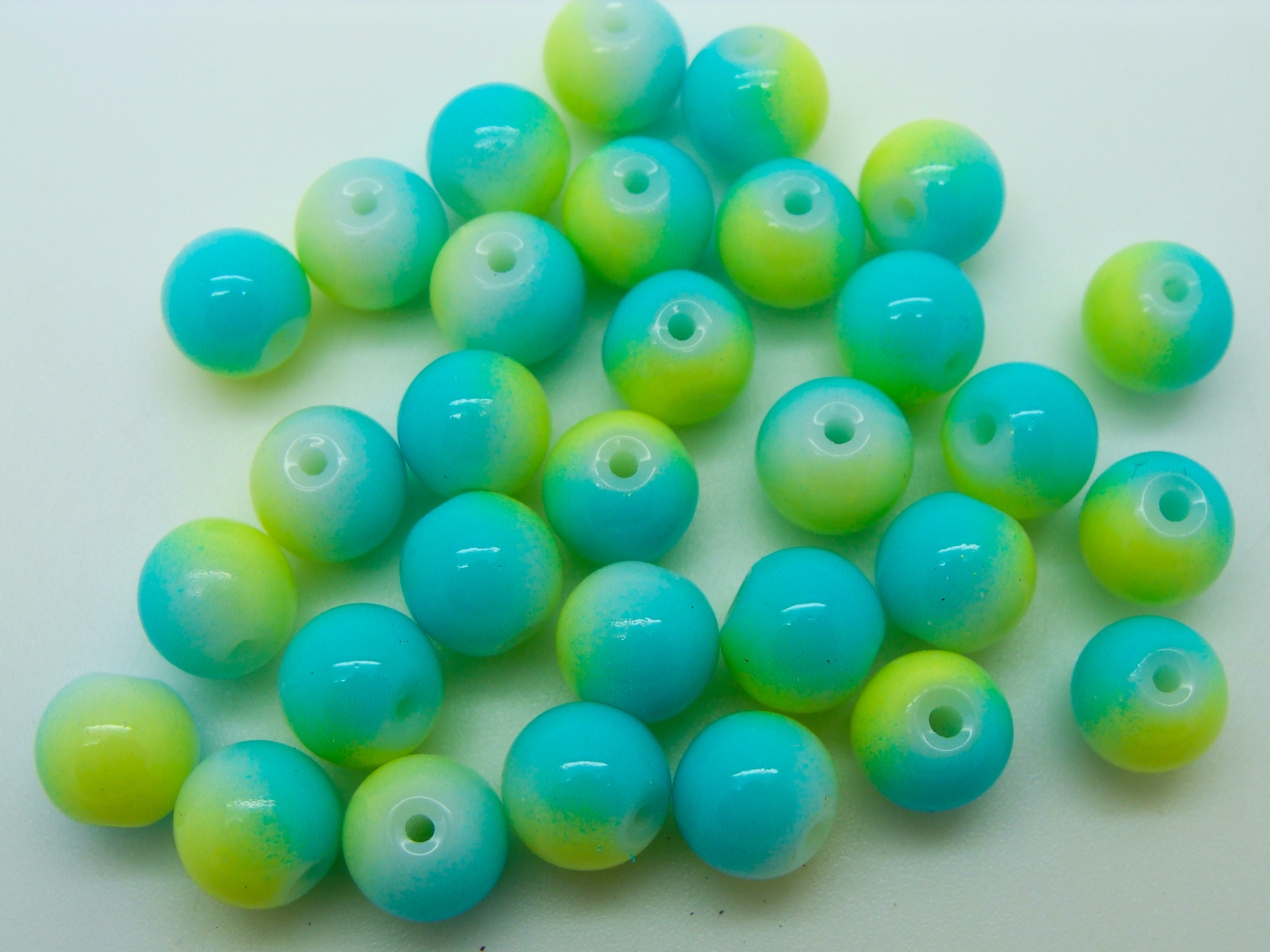 PV-peint-21 perle verre 8mm bleu vert