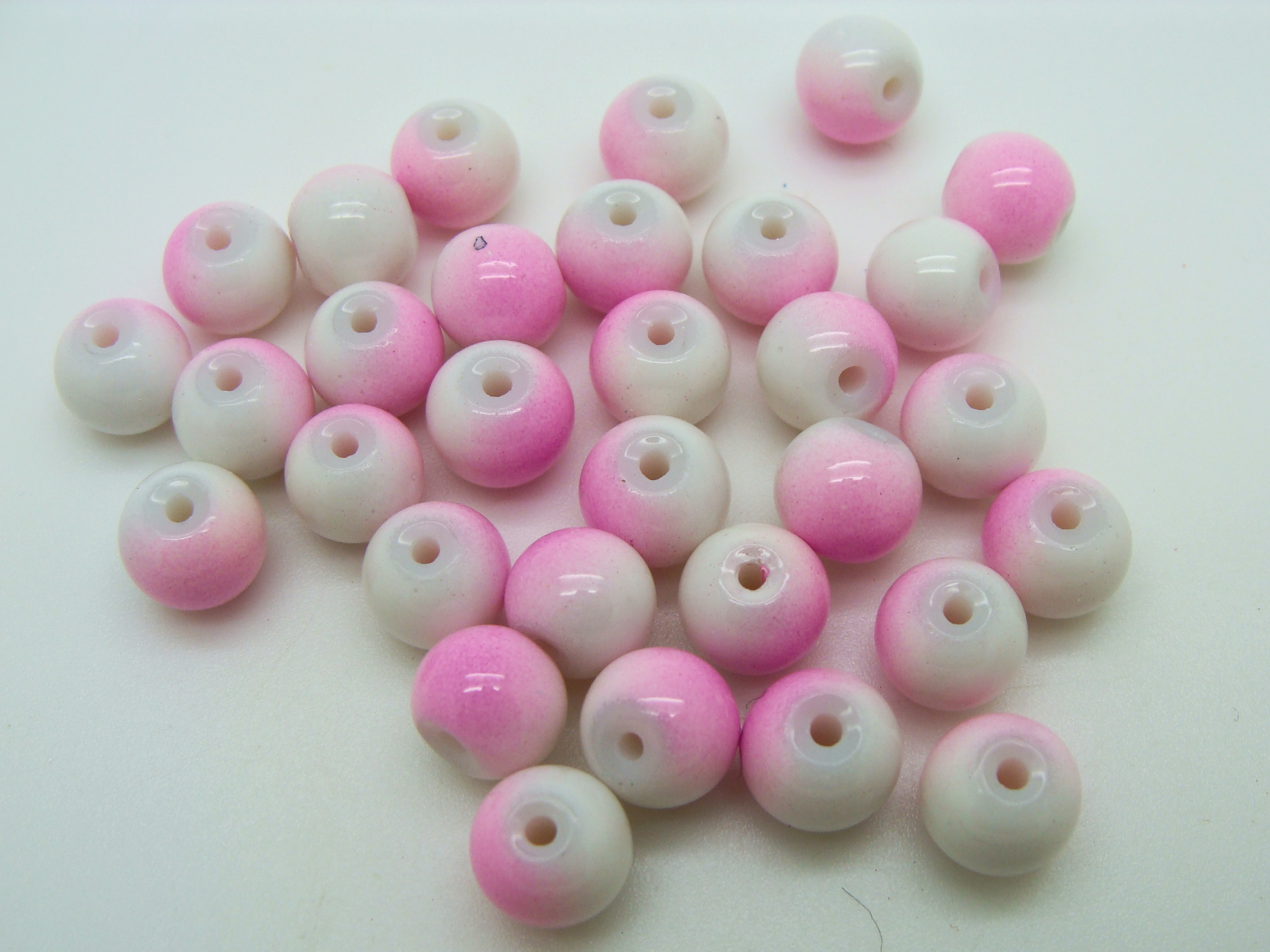 perle verre 8mm blanc rose PV-peint-31