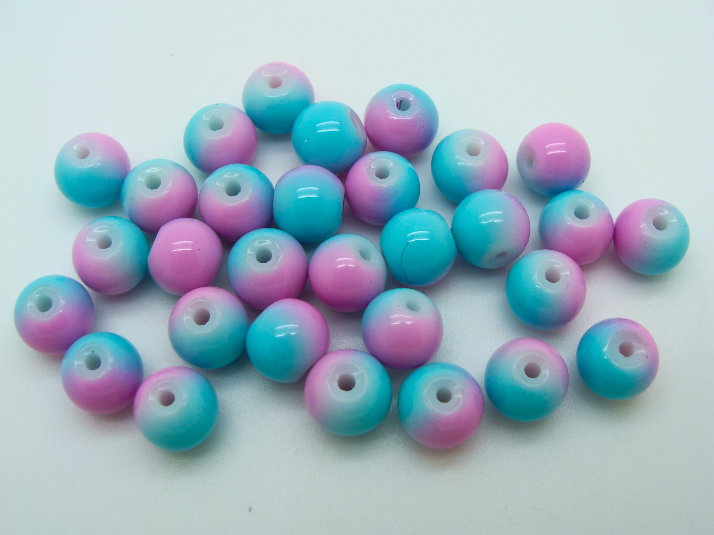 perle verre 8mm bleu rose PV-peint-26