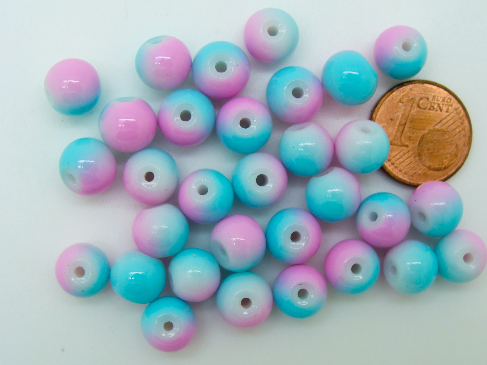 perle 8mm bleu rose verre PV-peint-26