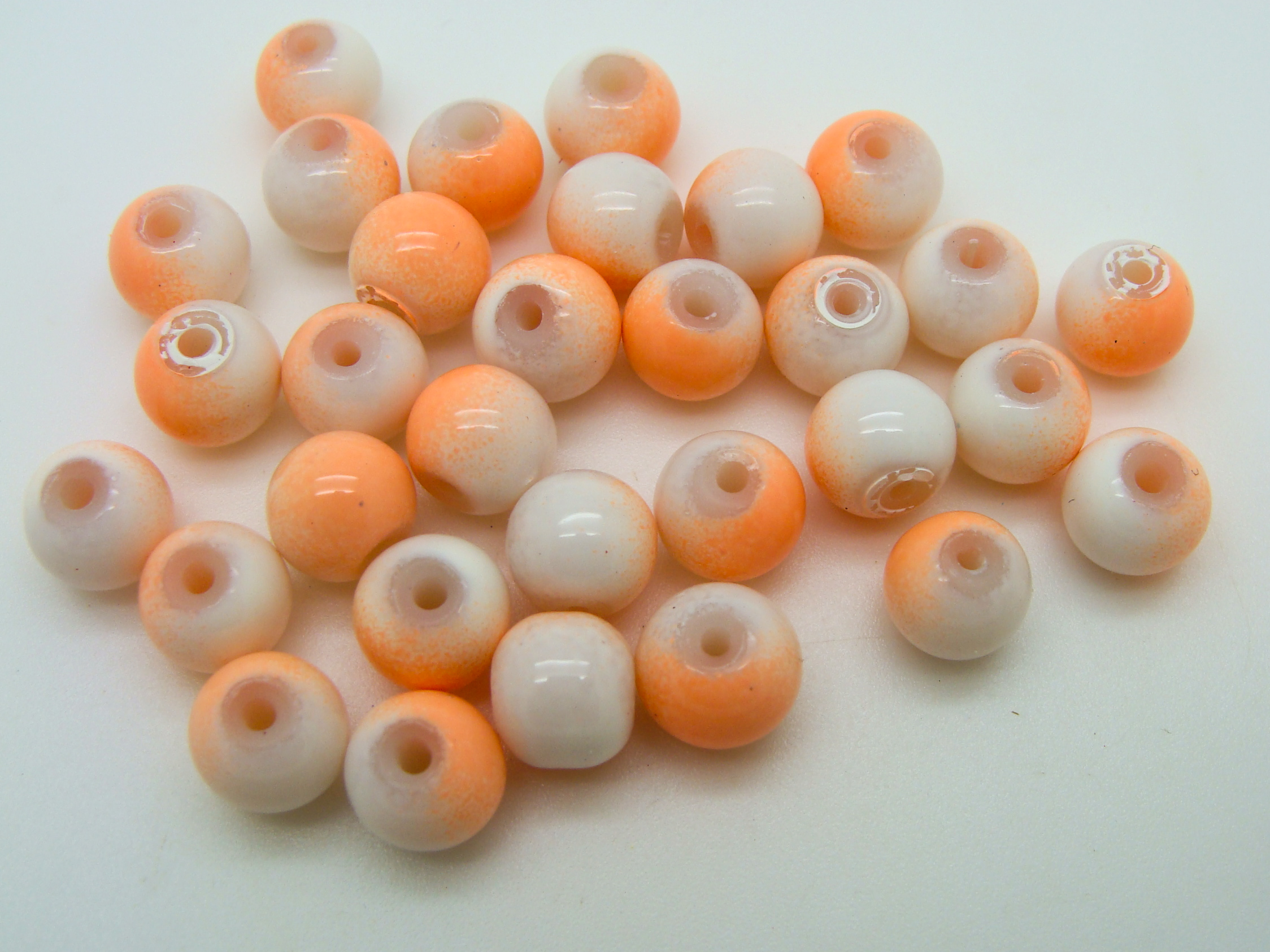 perle verre 8mm blanc orange PV-peint-32