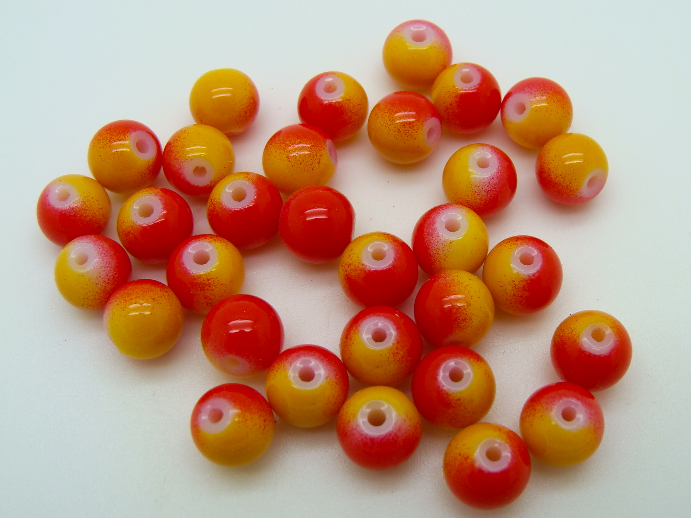 perle verre 8mm jaune rouge verre PV-peint-36
