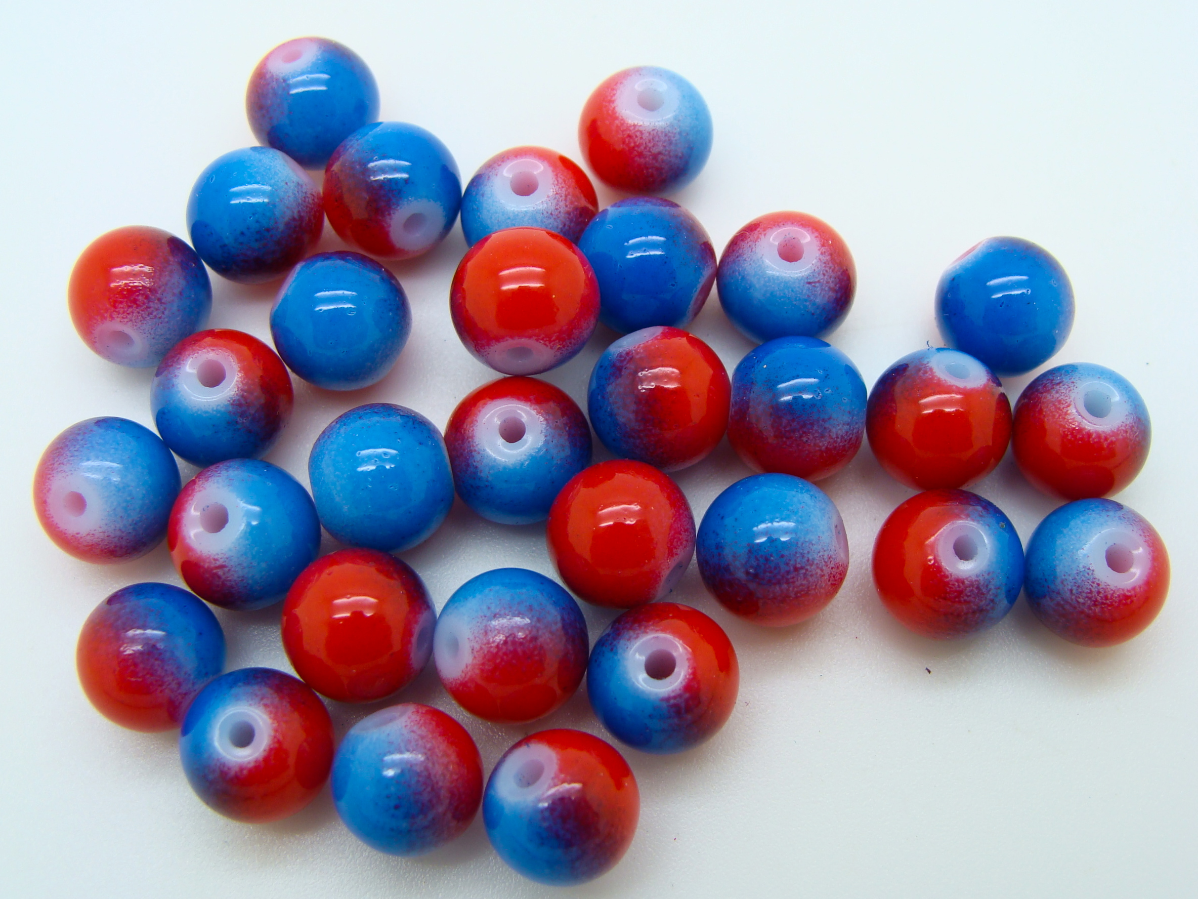 perle verre 8mm bleu rouge PV-peint-37