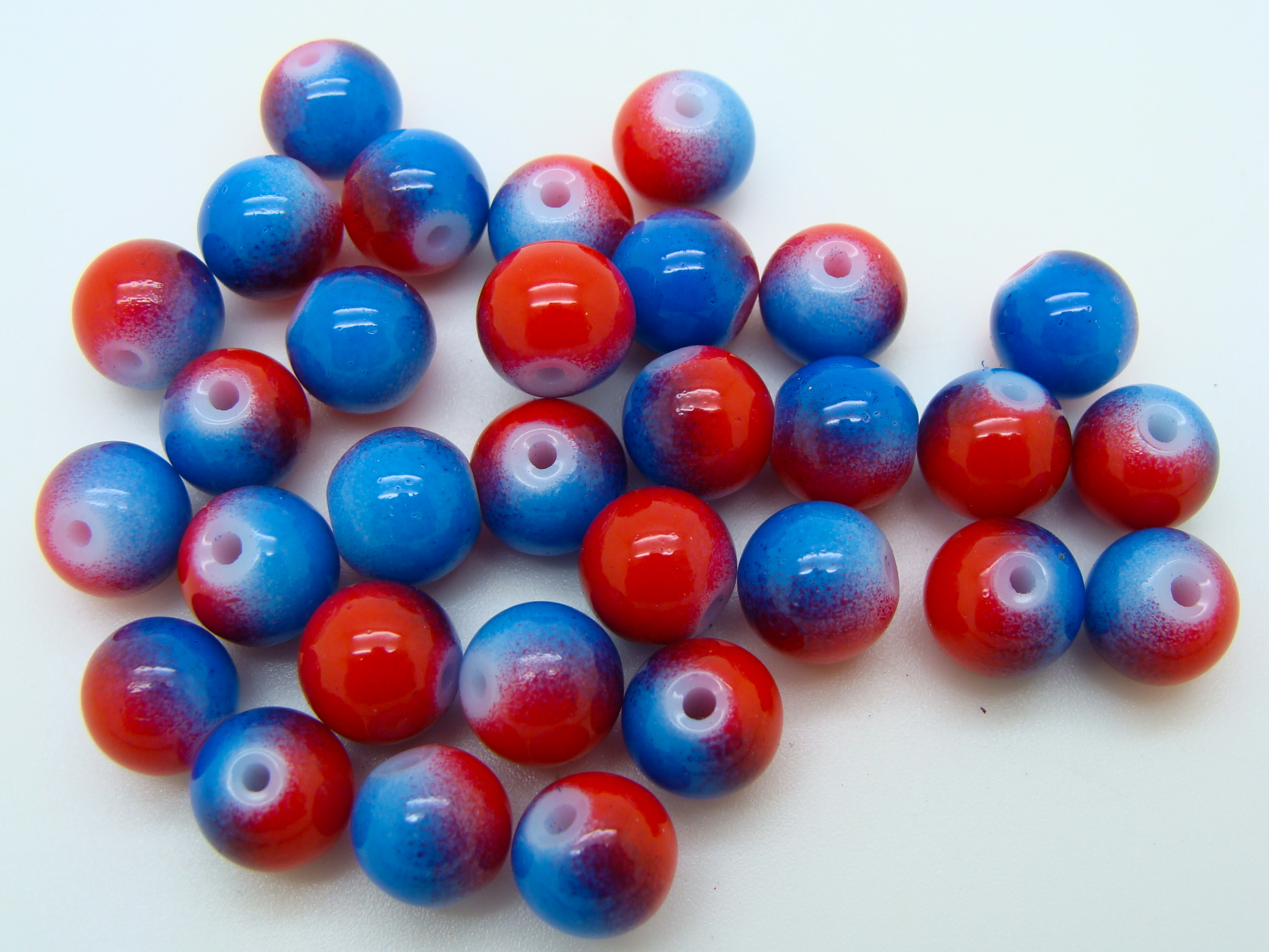 PV-peint-37 perle verre 8mm bleu rouge