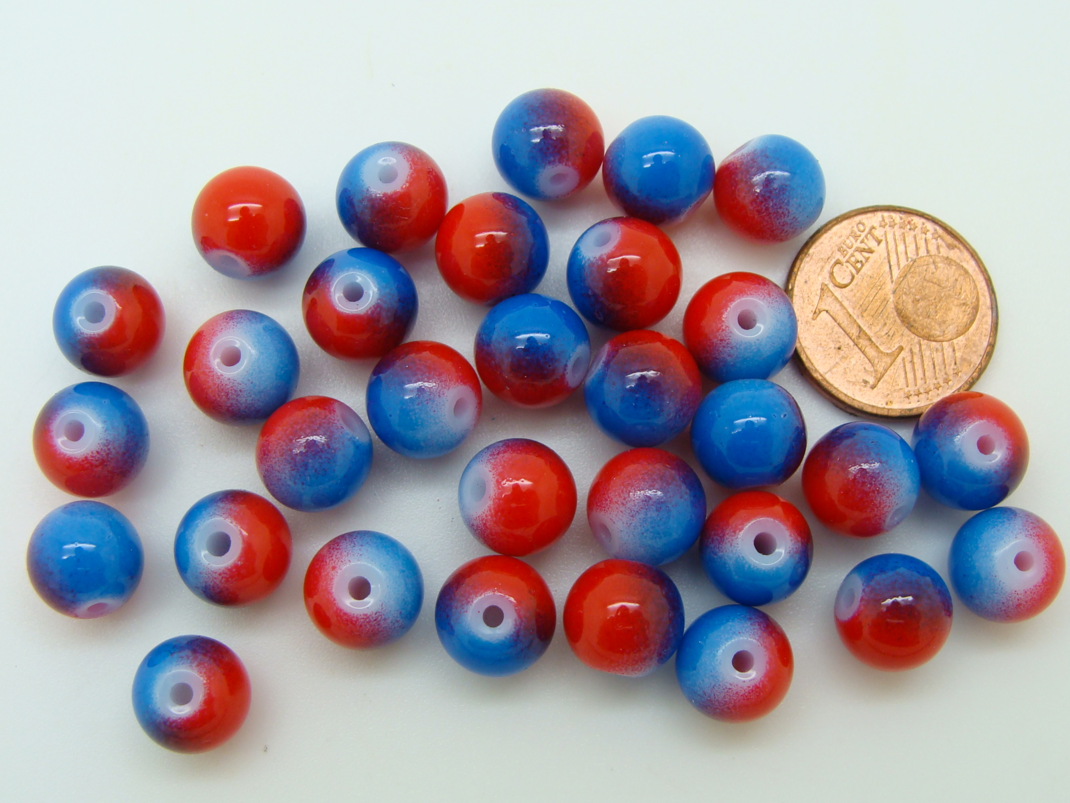 perle 8mm bleu rouge verre PV-peint-37