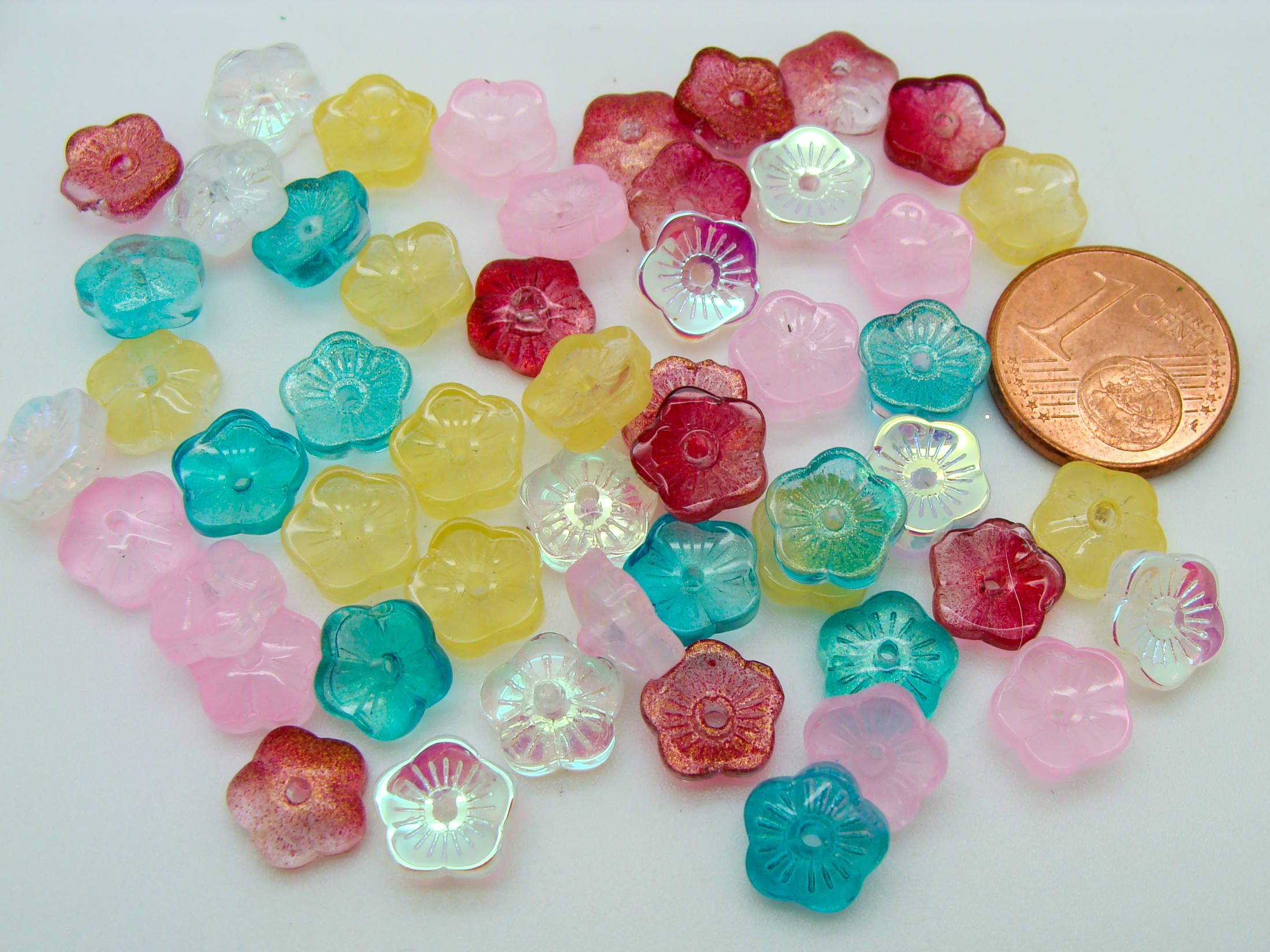 perle verre fleur 8x3mm multicolore