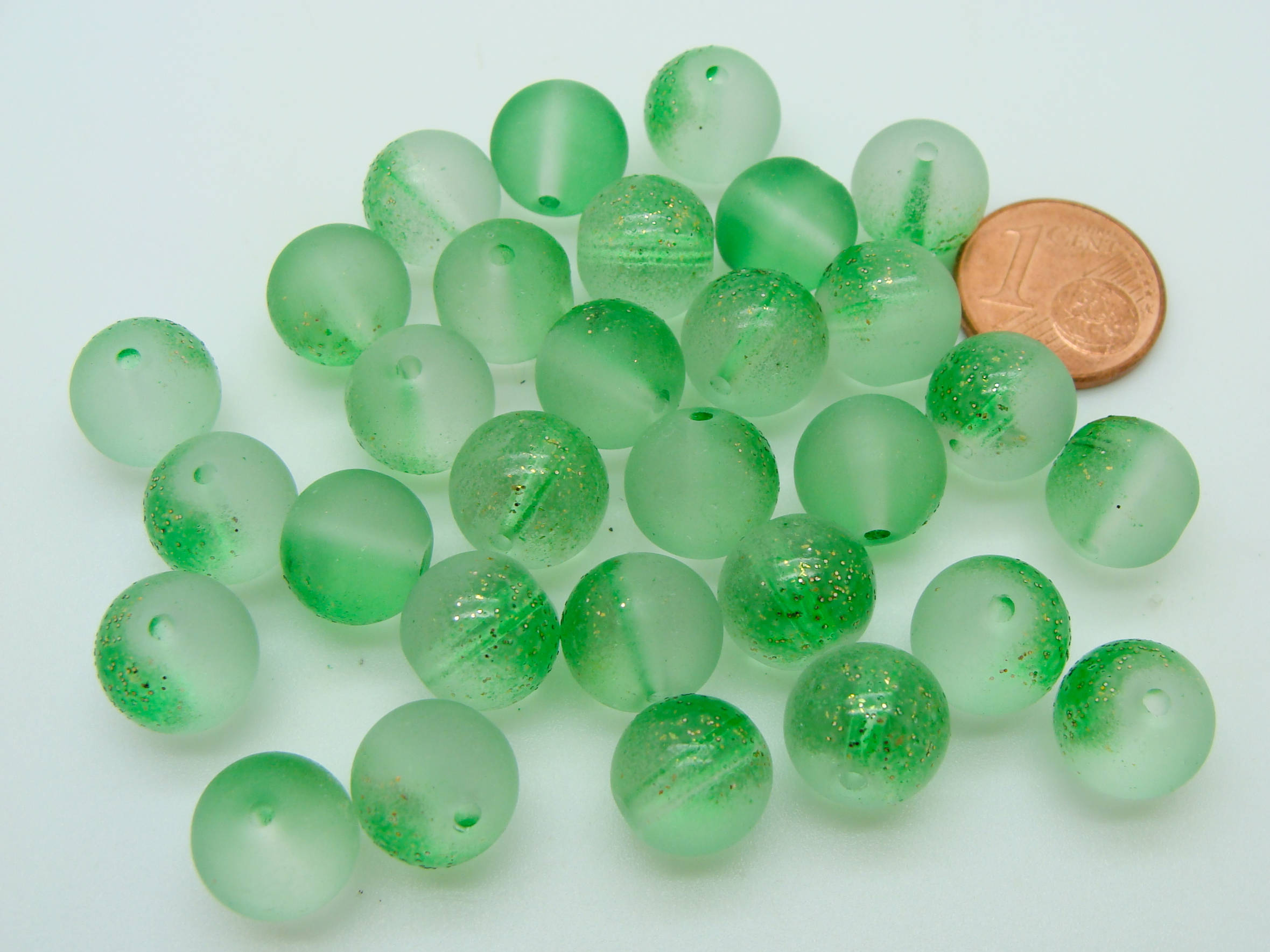 perle 10mm bicolore vert verre givre