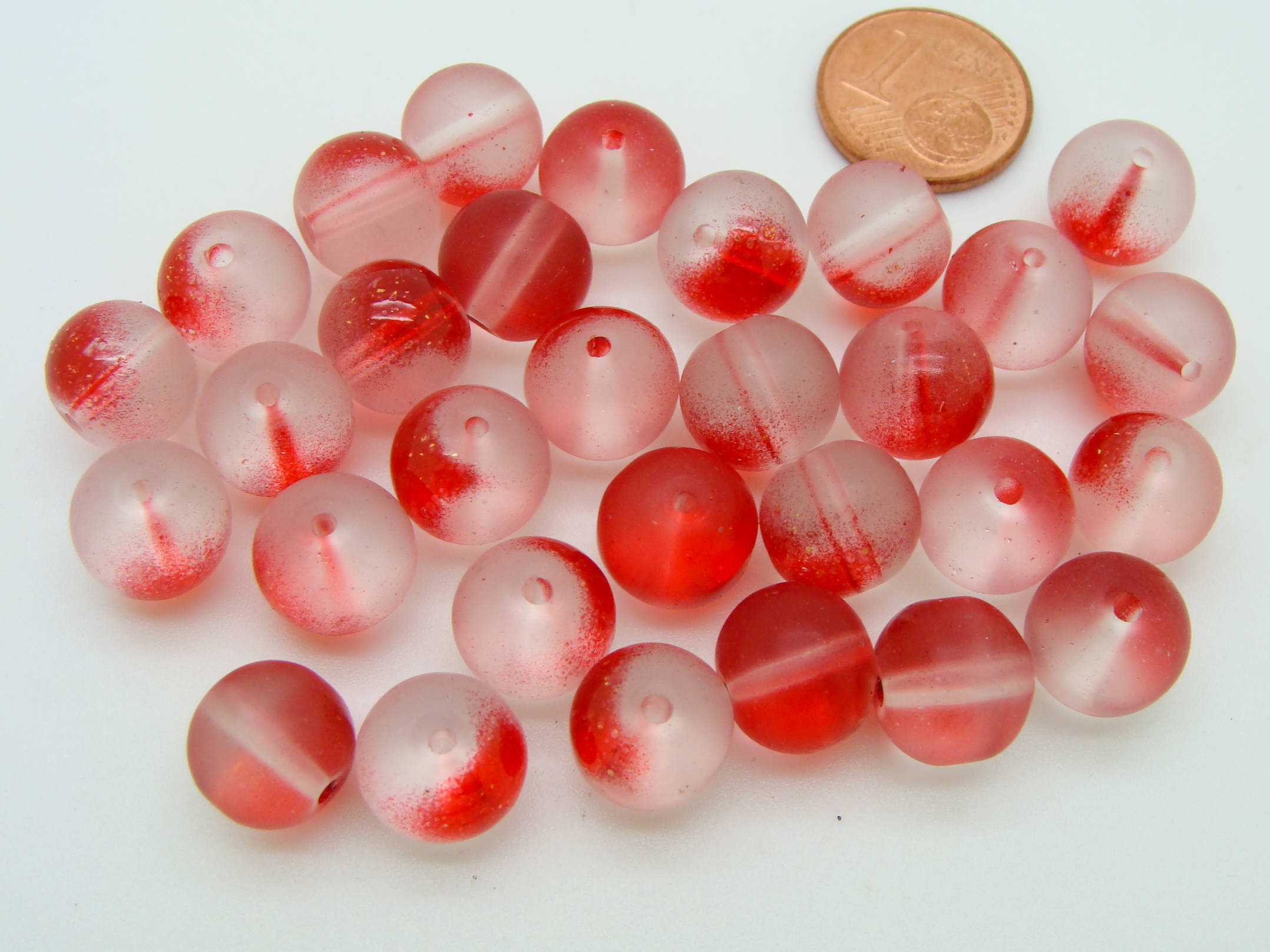 perle 10mm bicolore rouge verre givre