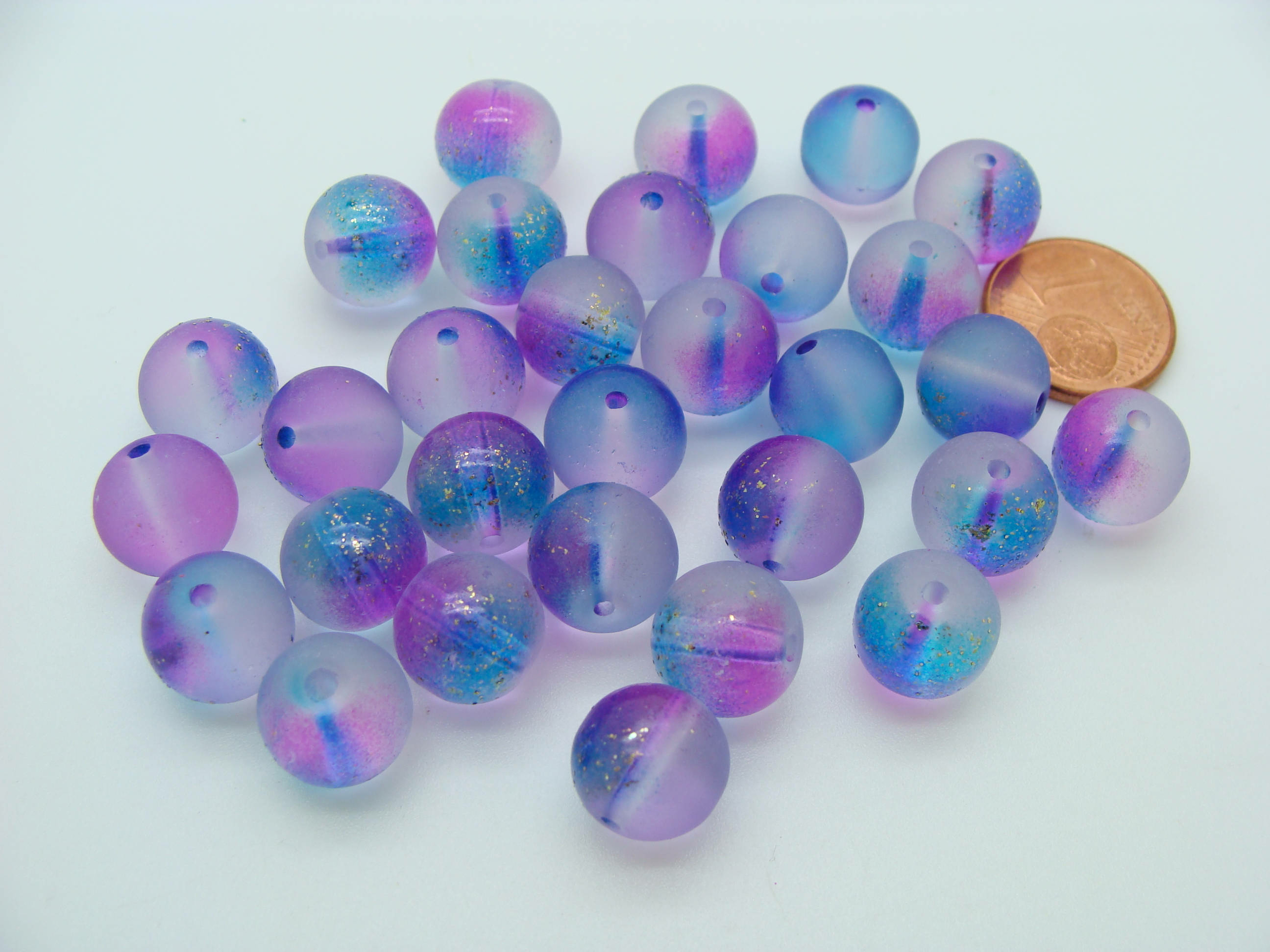 perle 10mm bicolore bleu rose verre givre