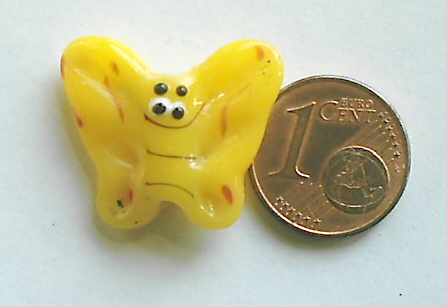 perle papillon jaune verre lampwork