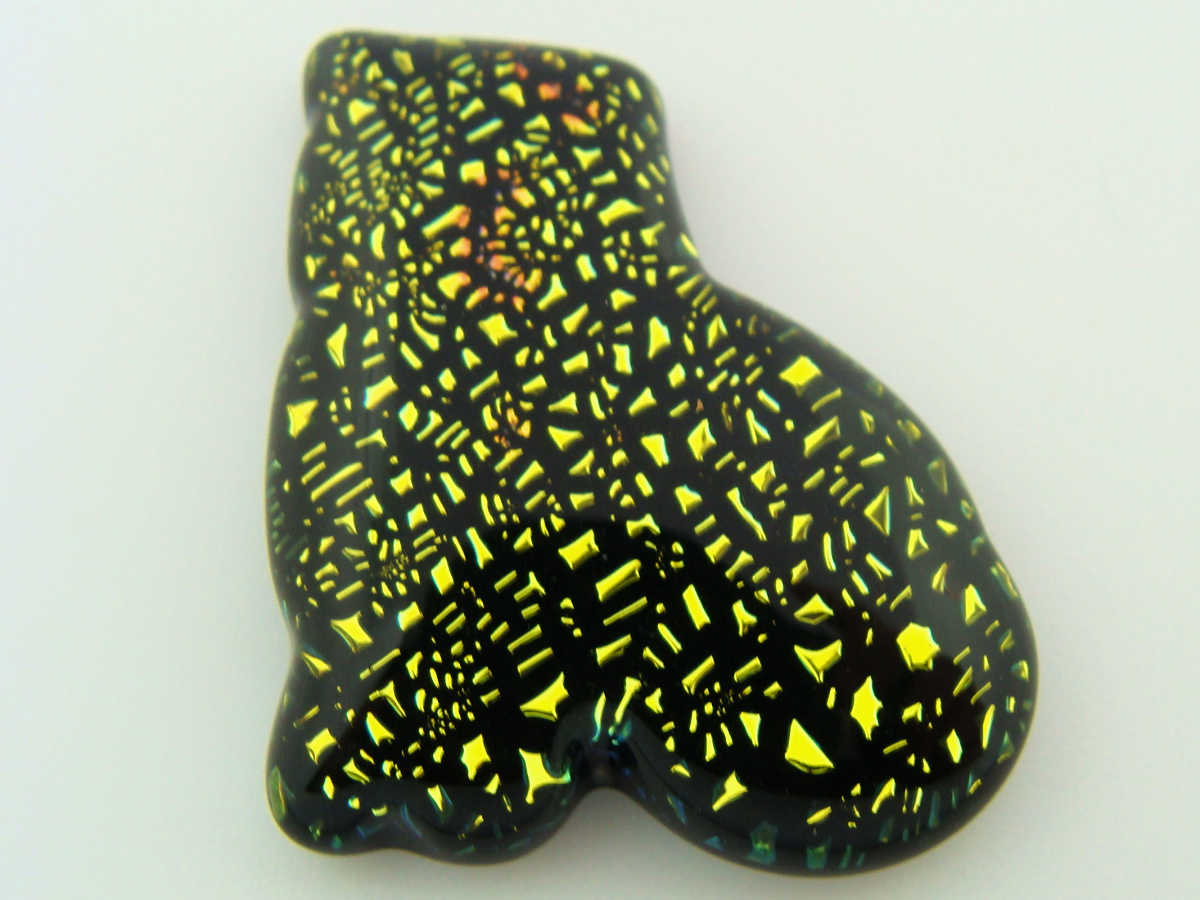 cabochon verre fusing chat vert jaune cab-dichr-168
