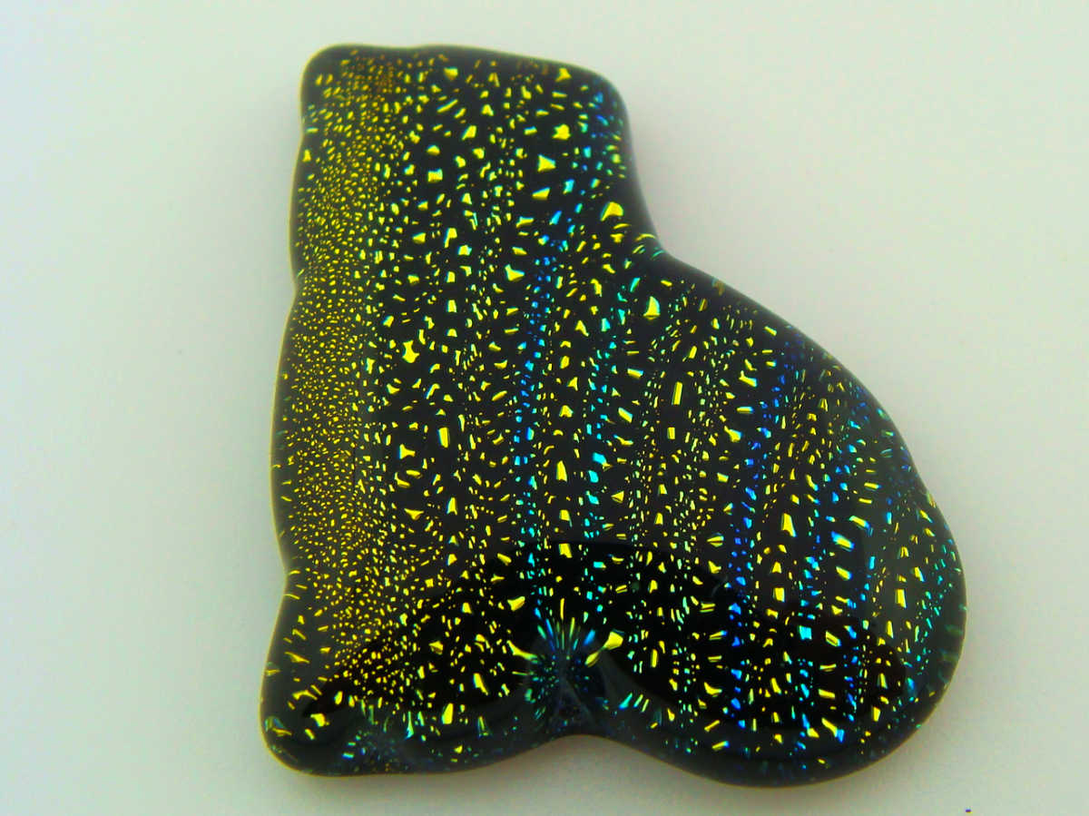 cabochon verre fusing chat vert bleu cab-dichr-173