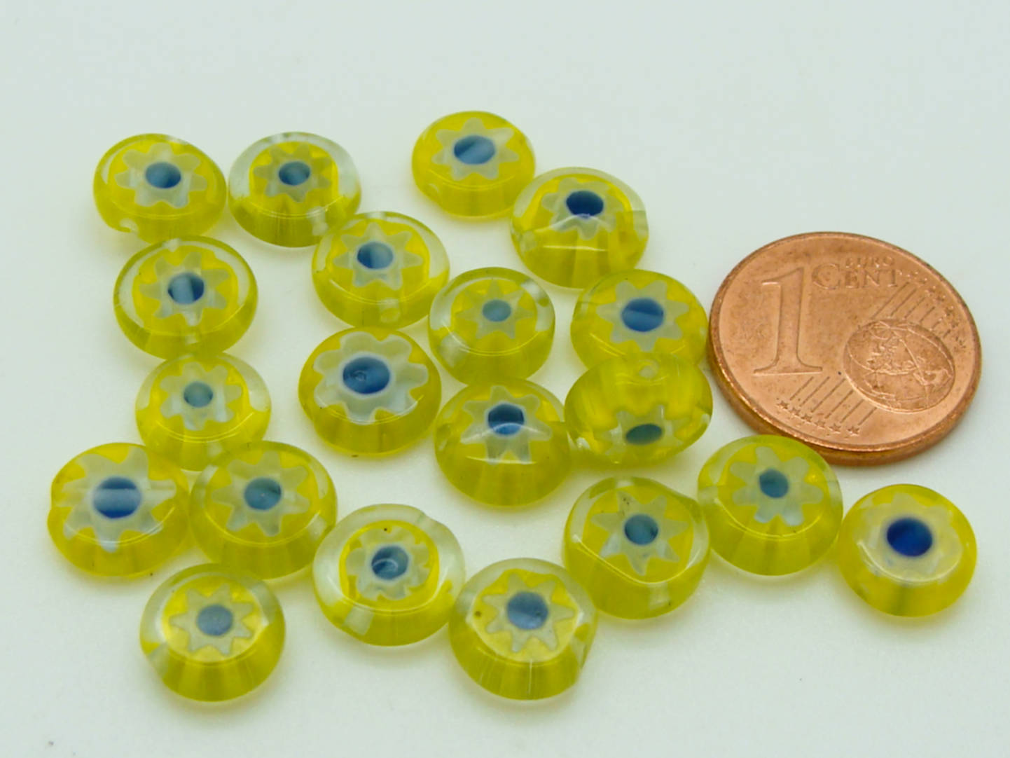 perle millefiori disque 8mm jaune