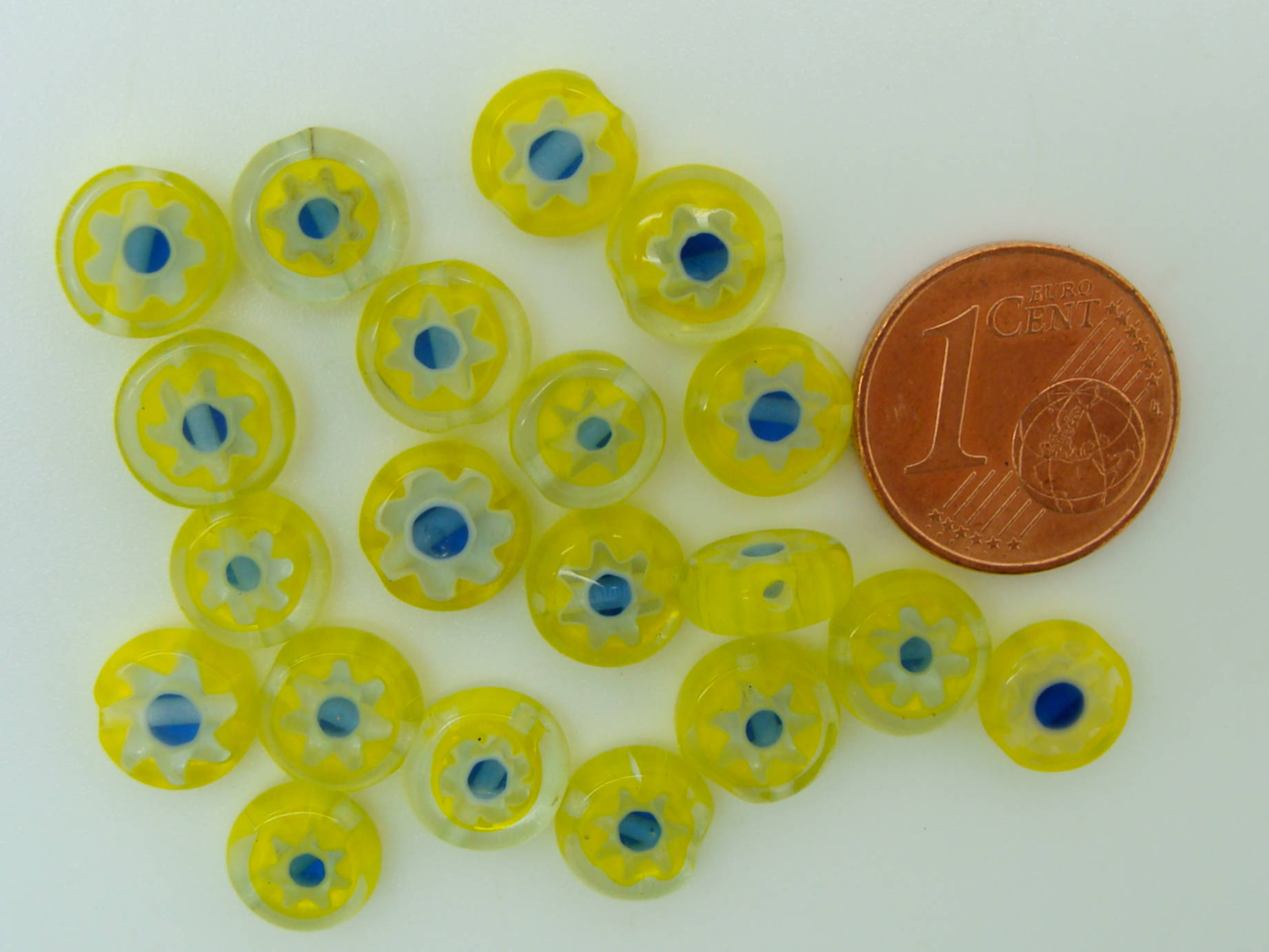 perle millefiori disque 8mm jaune verre