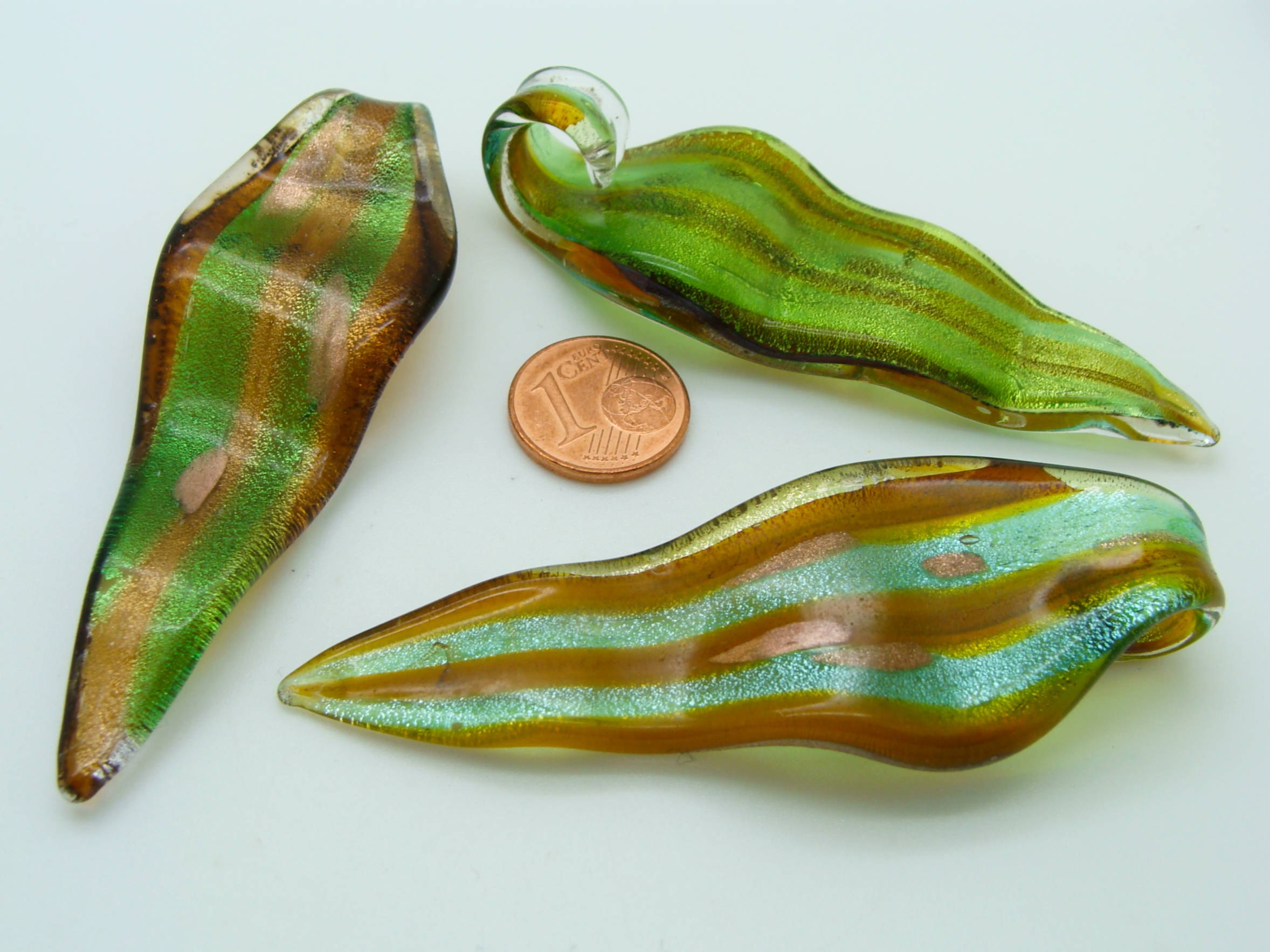 pendentif feuille vert marron verre Pend-391-1