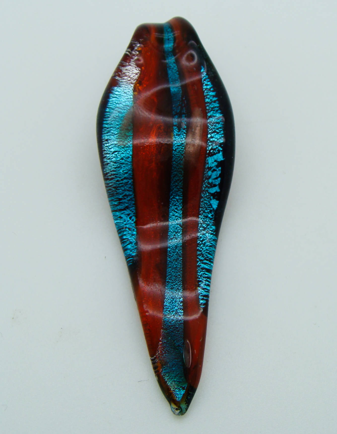 pendentif feuille rouge bleu lampwork Pend-391-4