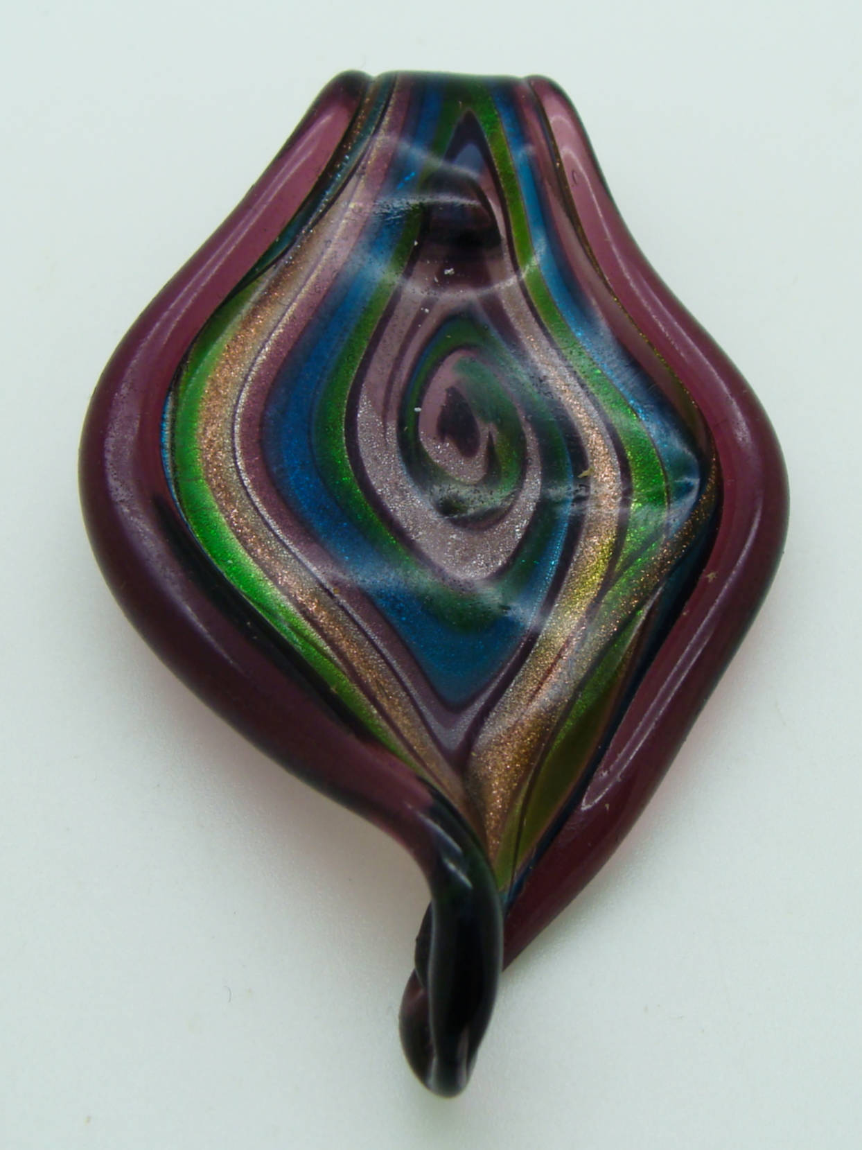 pendentif goutte violet volute bleu lampwork Pend-396-7