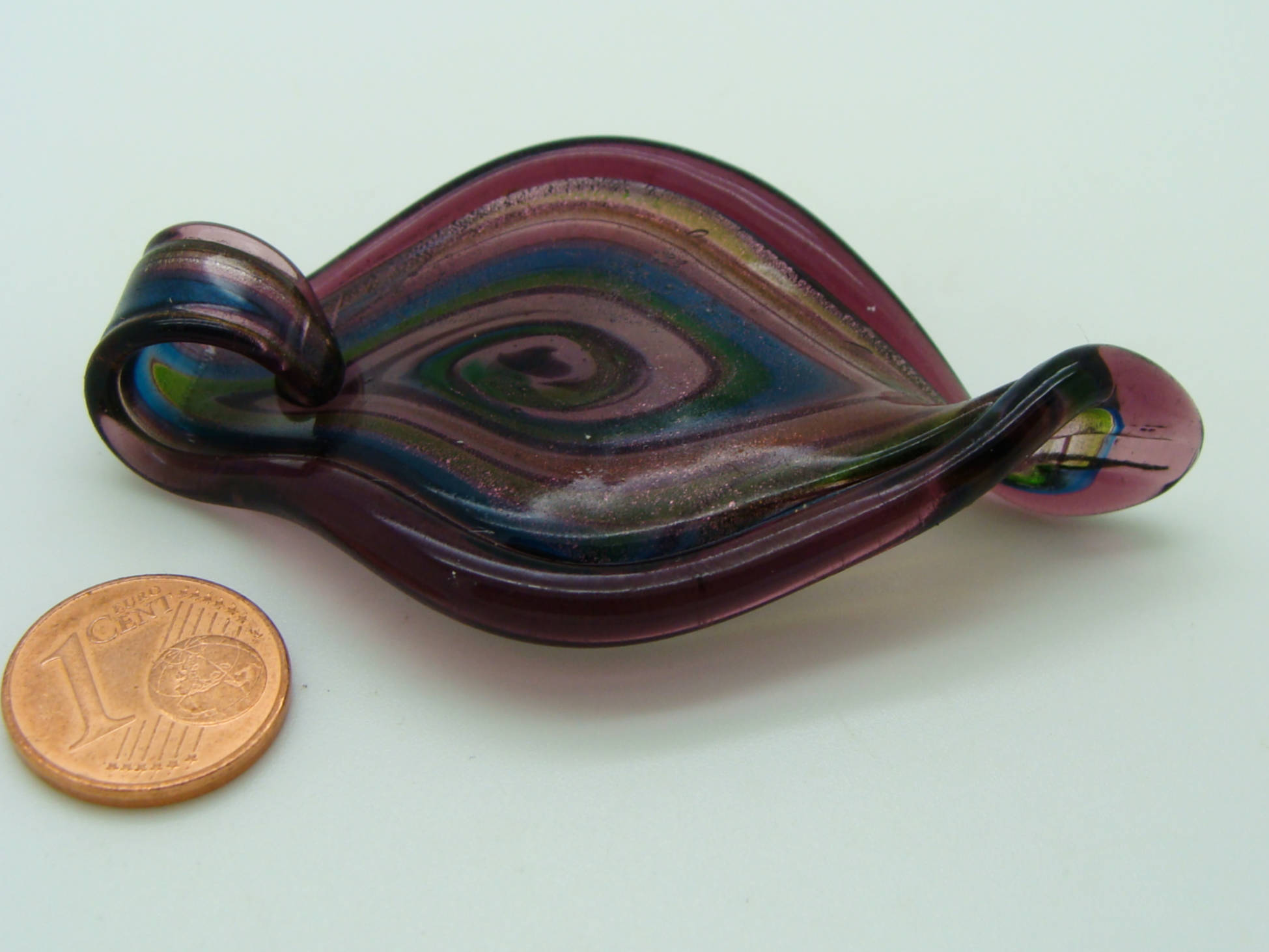 pendentif goutte violet volute bleu verre Pend-396-7