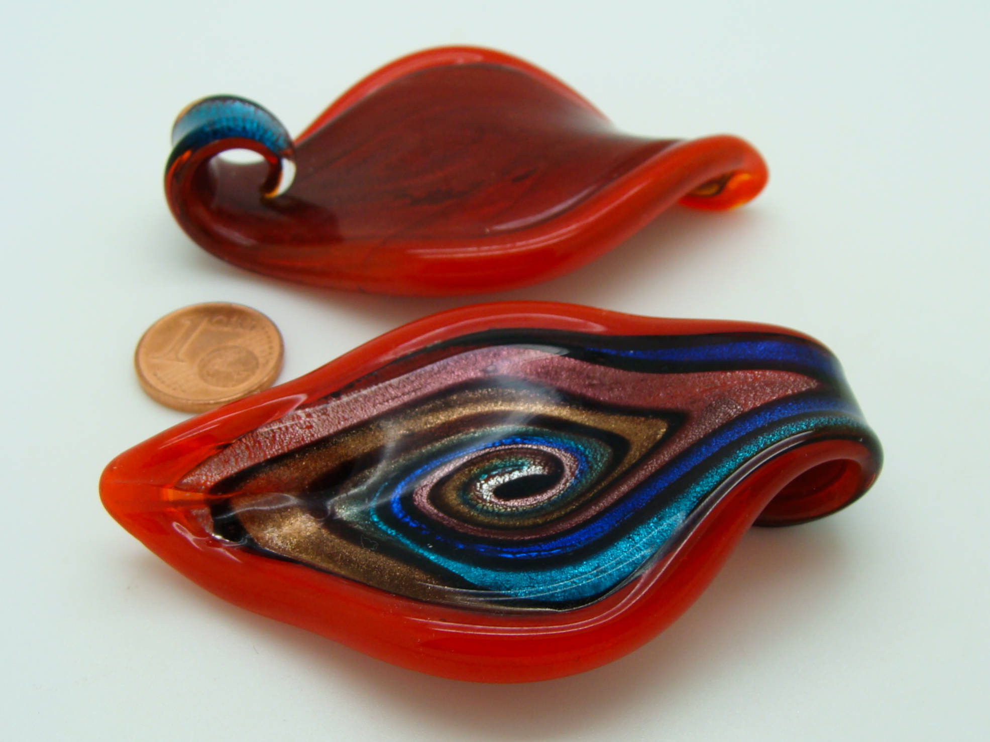 pendentif goutte rouge volute verre Pend-396-5