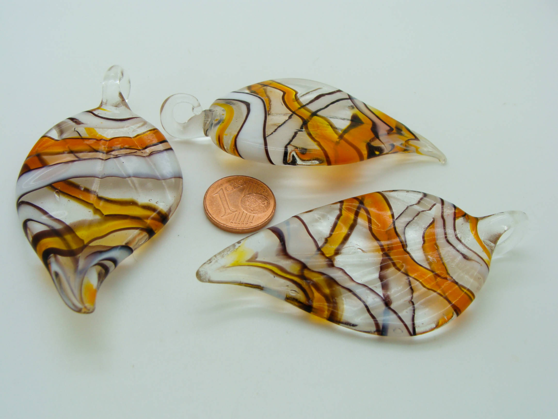 pendentif feuille orange verre Pend-397-2