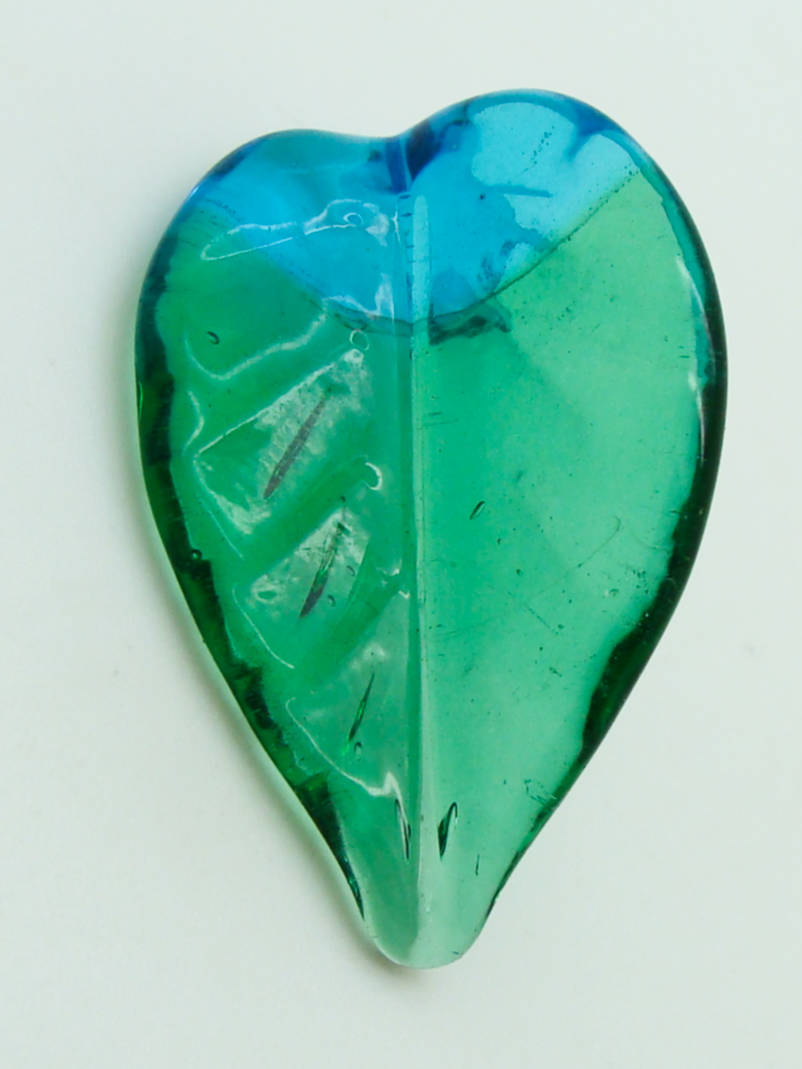 pendentif feuille bleu vert lampwork Pend-398-1