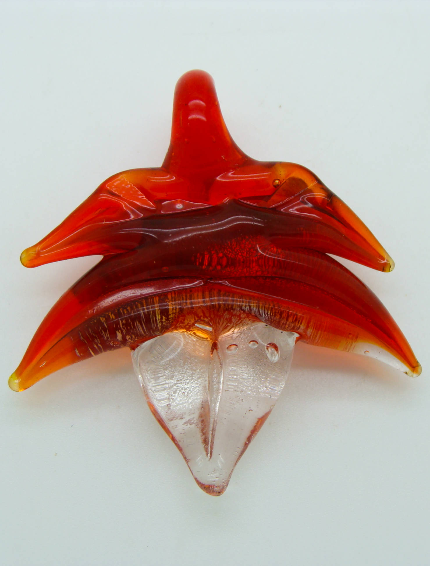 Pend-399-3 pendentif feuille rouge transparent lampwork