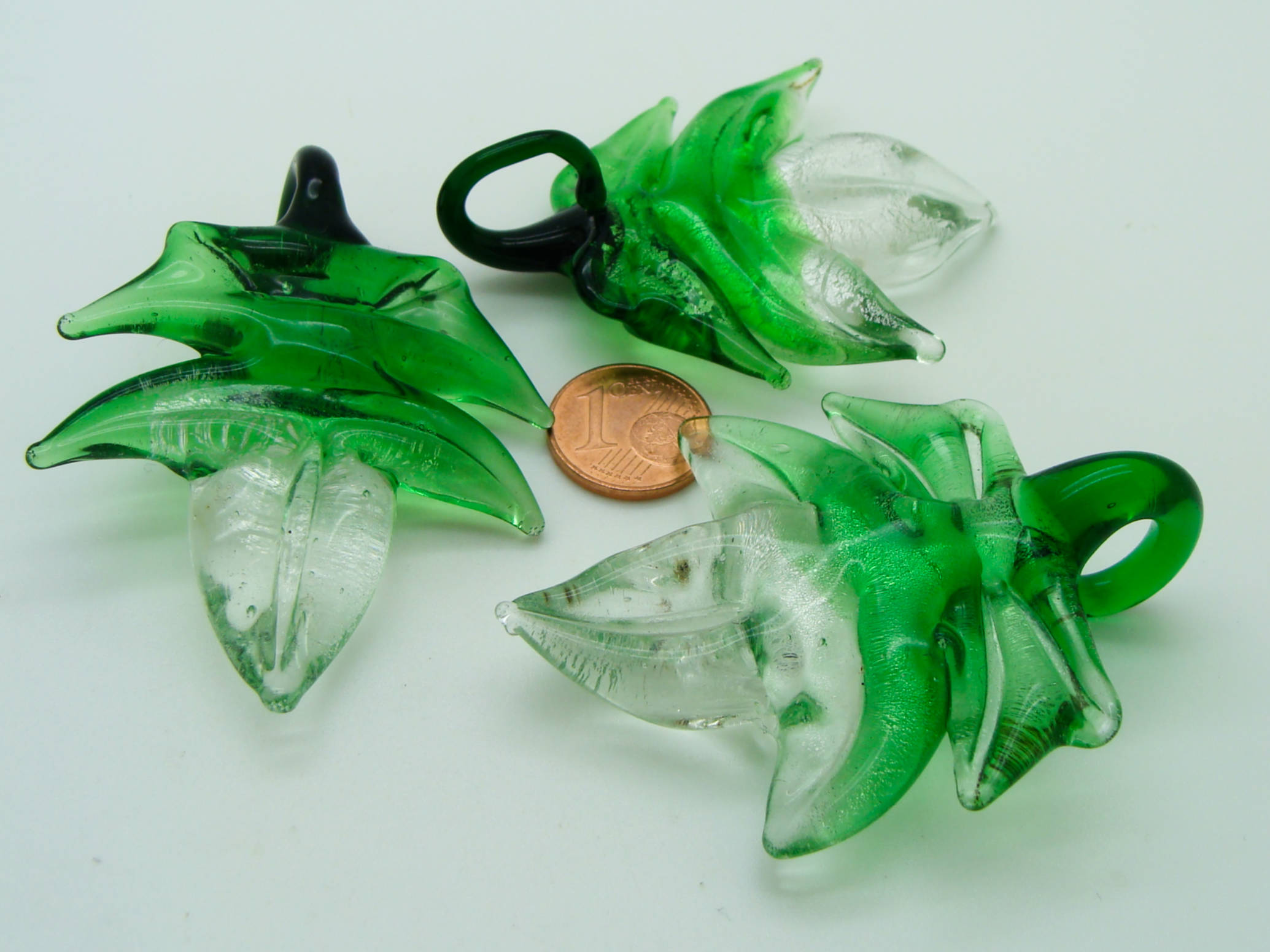 pendentif feuille vert transparent verre Pend-399-4