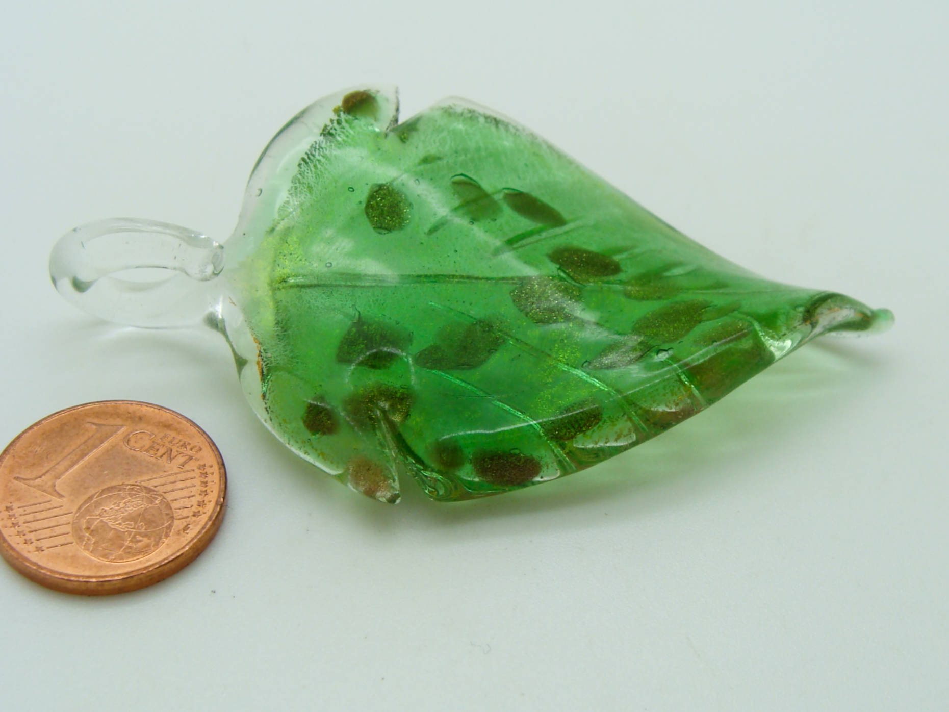 pendentif feuille vert verre Pend-402-3
