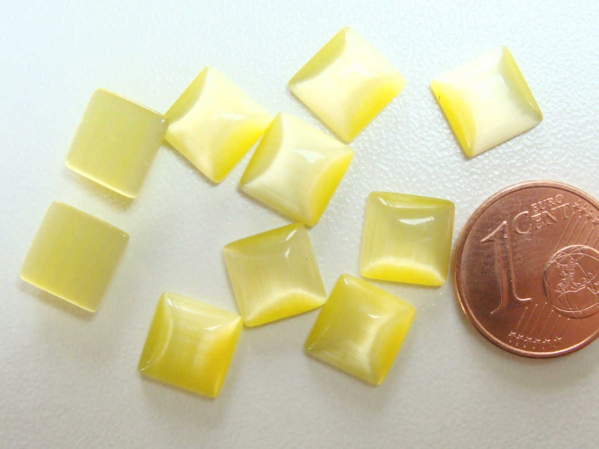 cabochons carre 8mm verre oeil de chat jaune cab-odc-Ca8-jaune