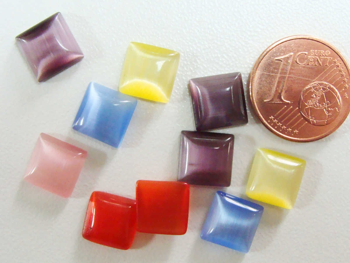 cabochons carre 8mm verre oeil de chat mix couleurs cab-odc-Ca8-mix