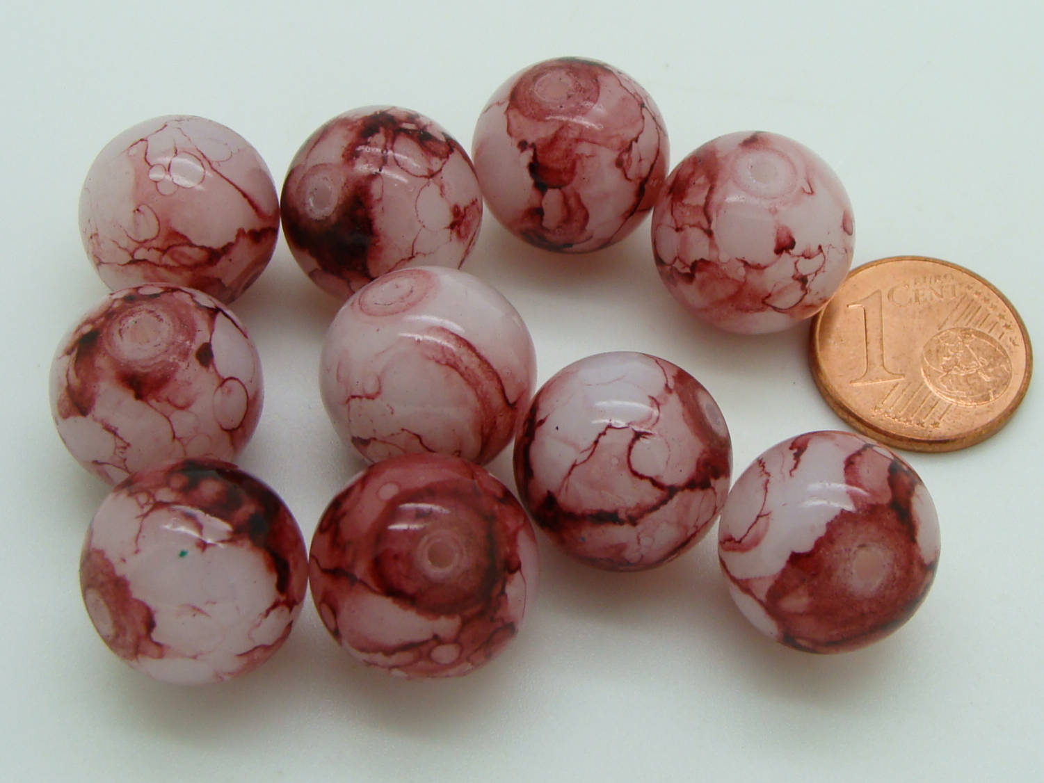 perles verre 14mm marron et blanc PV-peint-61