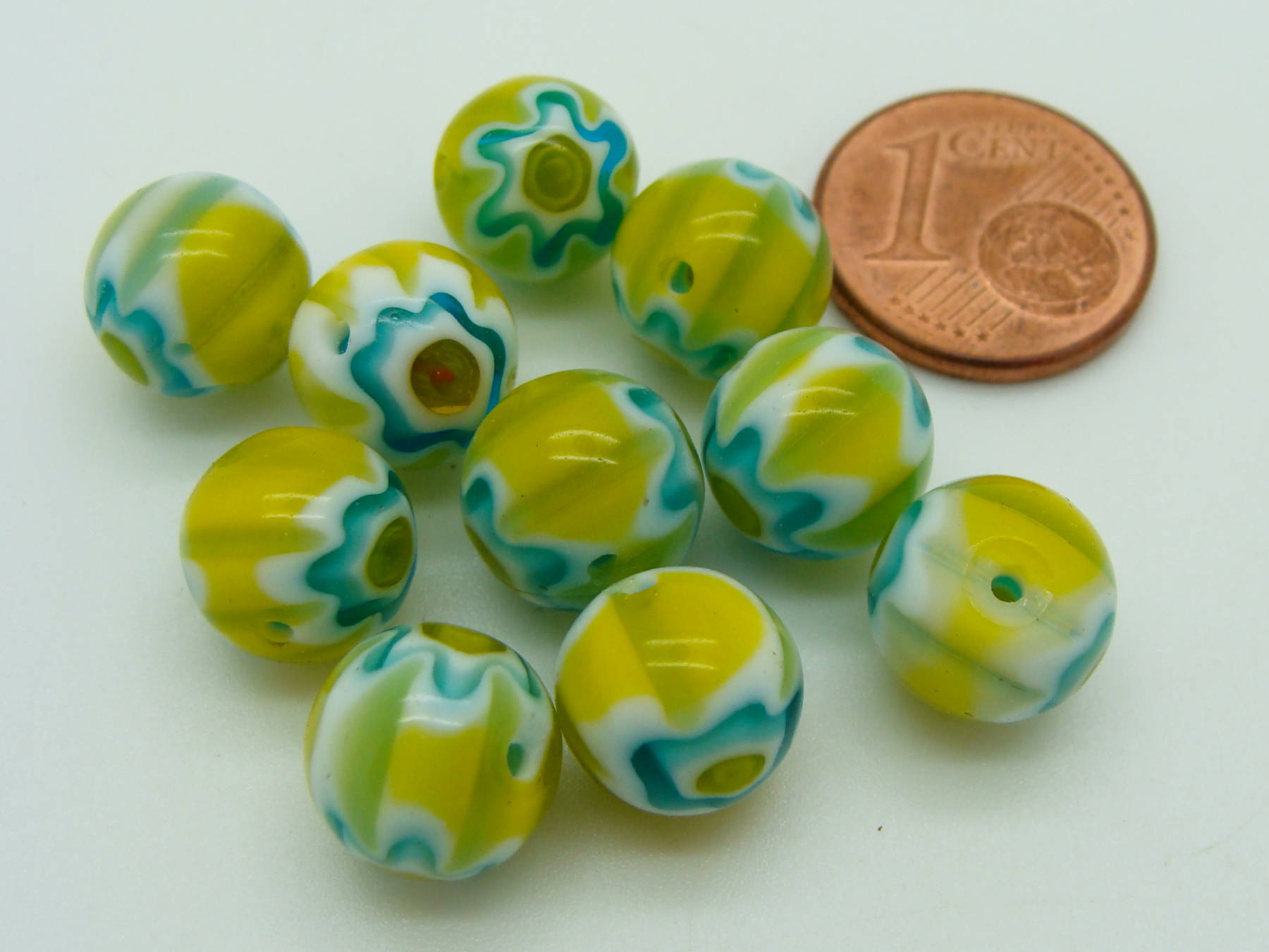 perles verre millefiori ronde jaune 10mm Mille-R10-jaune-bleu