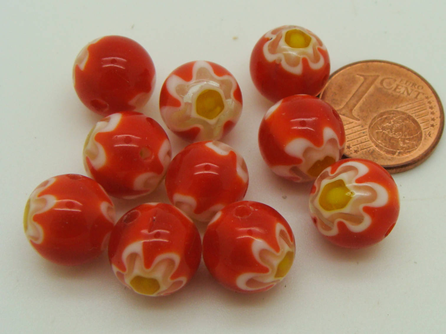 Mille-R10-orange perle millefiori ronde