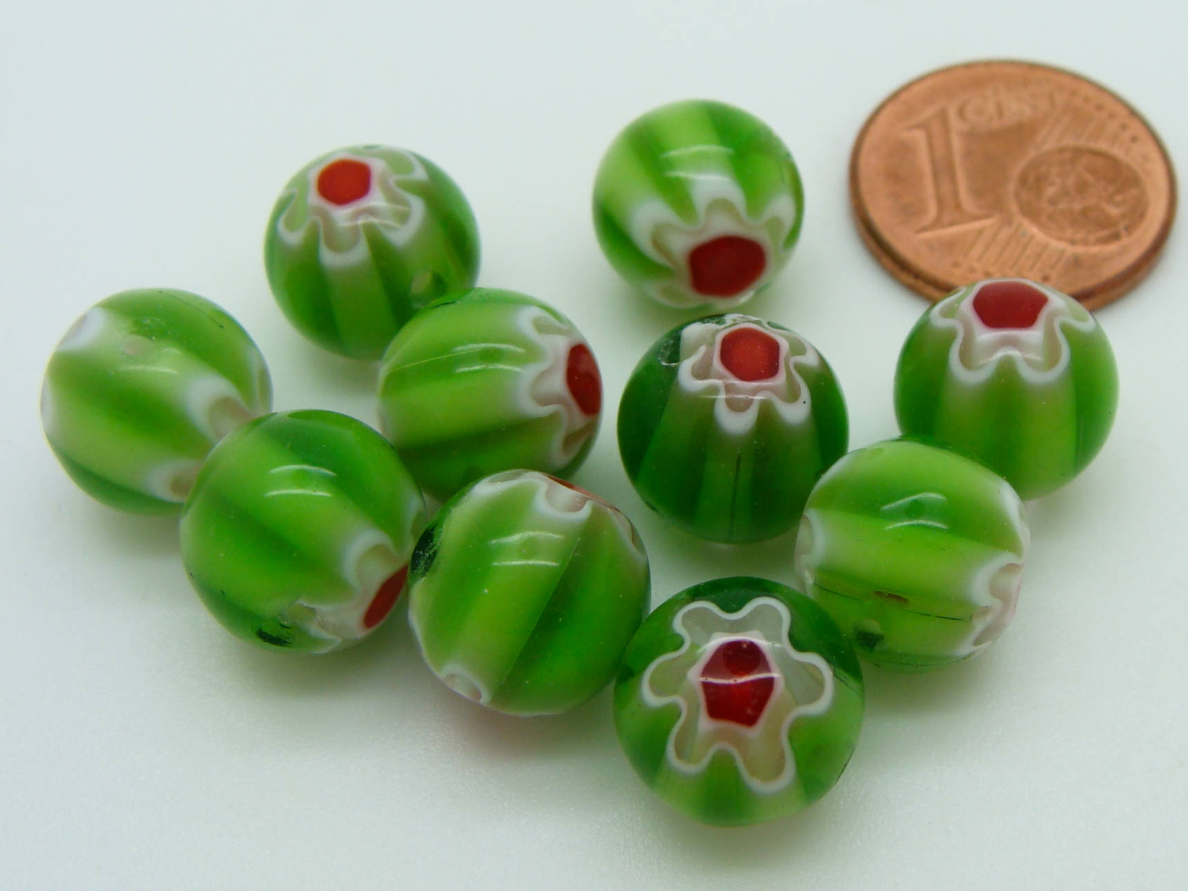 perles verre millefiori vert 10mm Mille-R10-vert