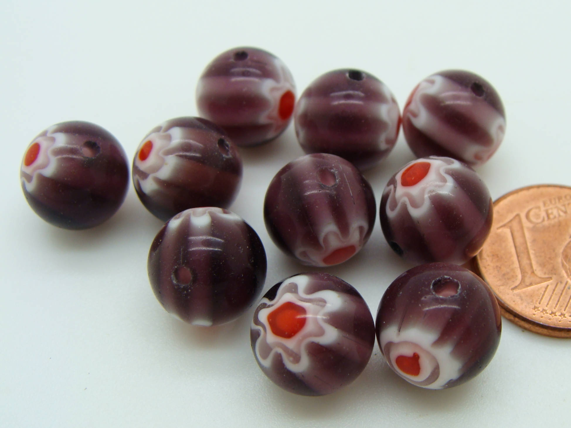 perles verre millefiori rondes 10mm violettes Mille-R10-violet