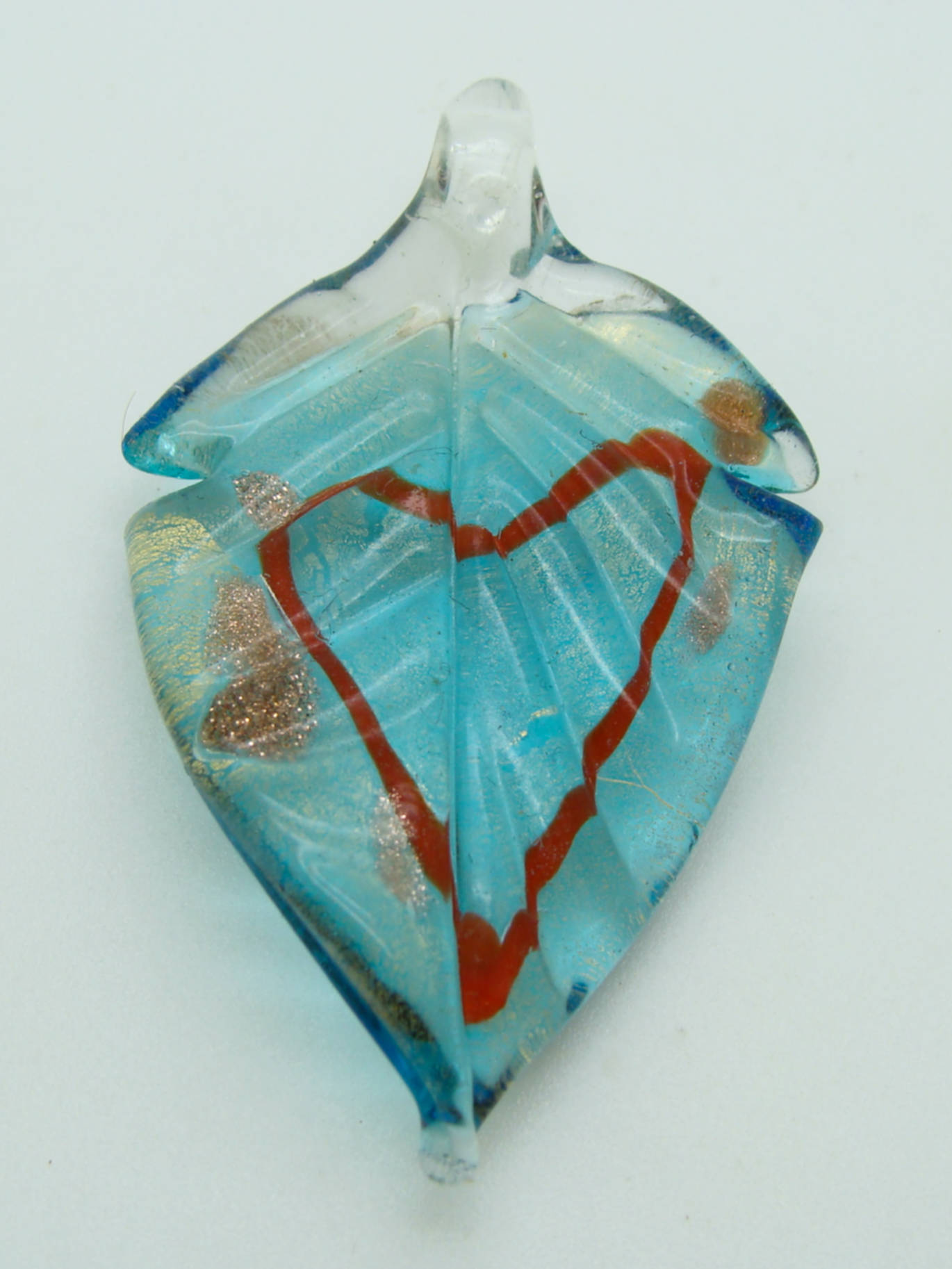pendentif feuille bleu coeur verre dore Pend-402-4