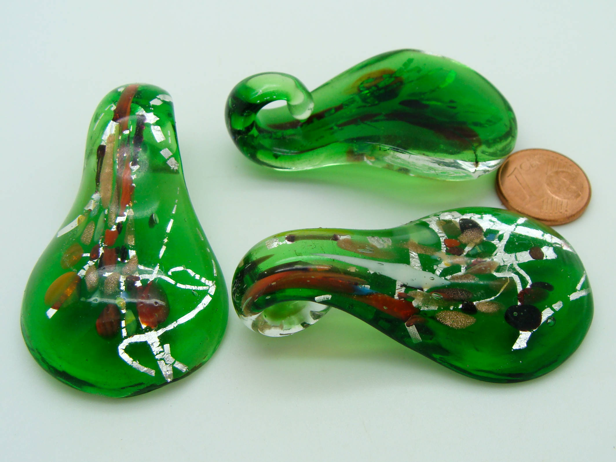 pendentif goutte ruban argent vert verre Pend-407-2