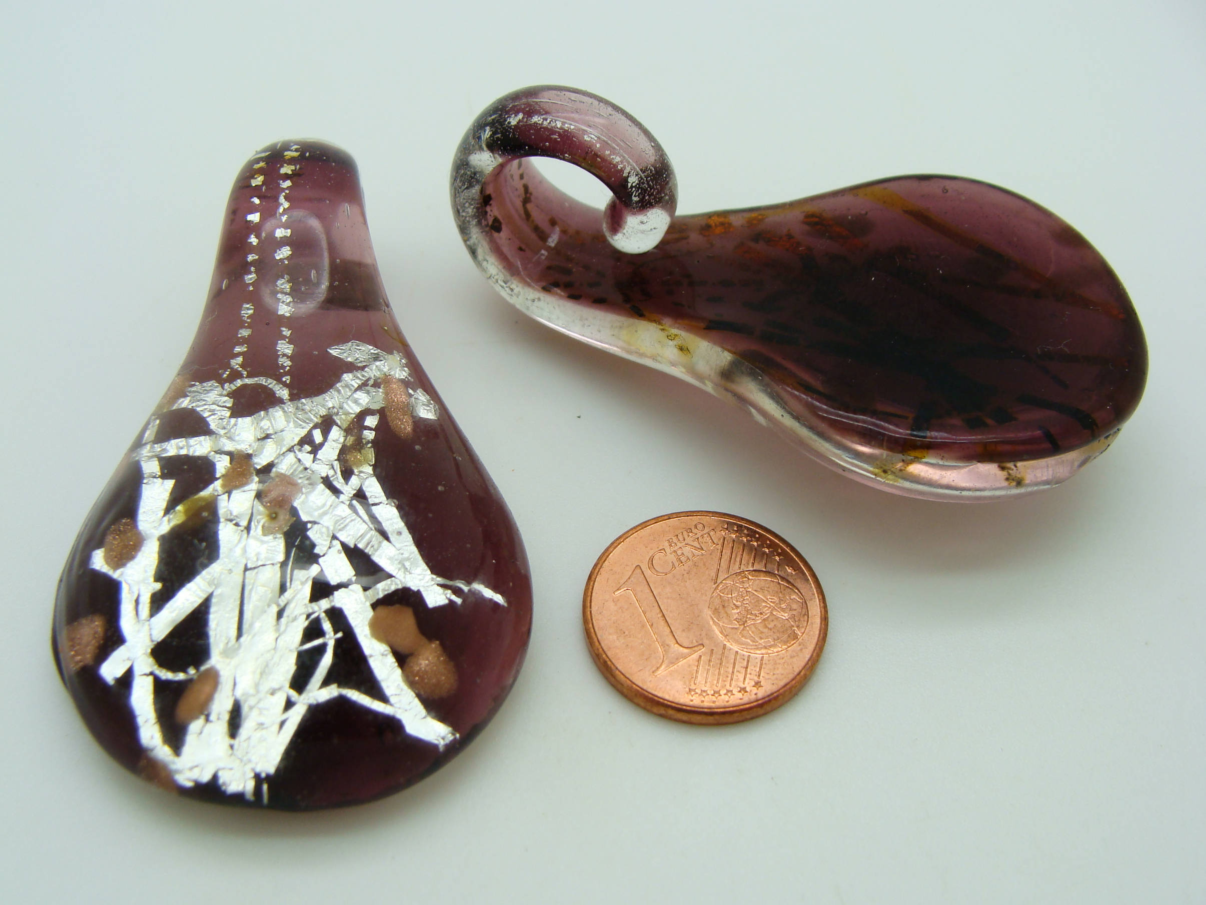 Pend-407-3 pendentif goutte ruban argent violet verre