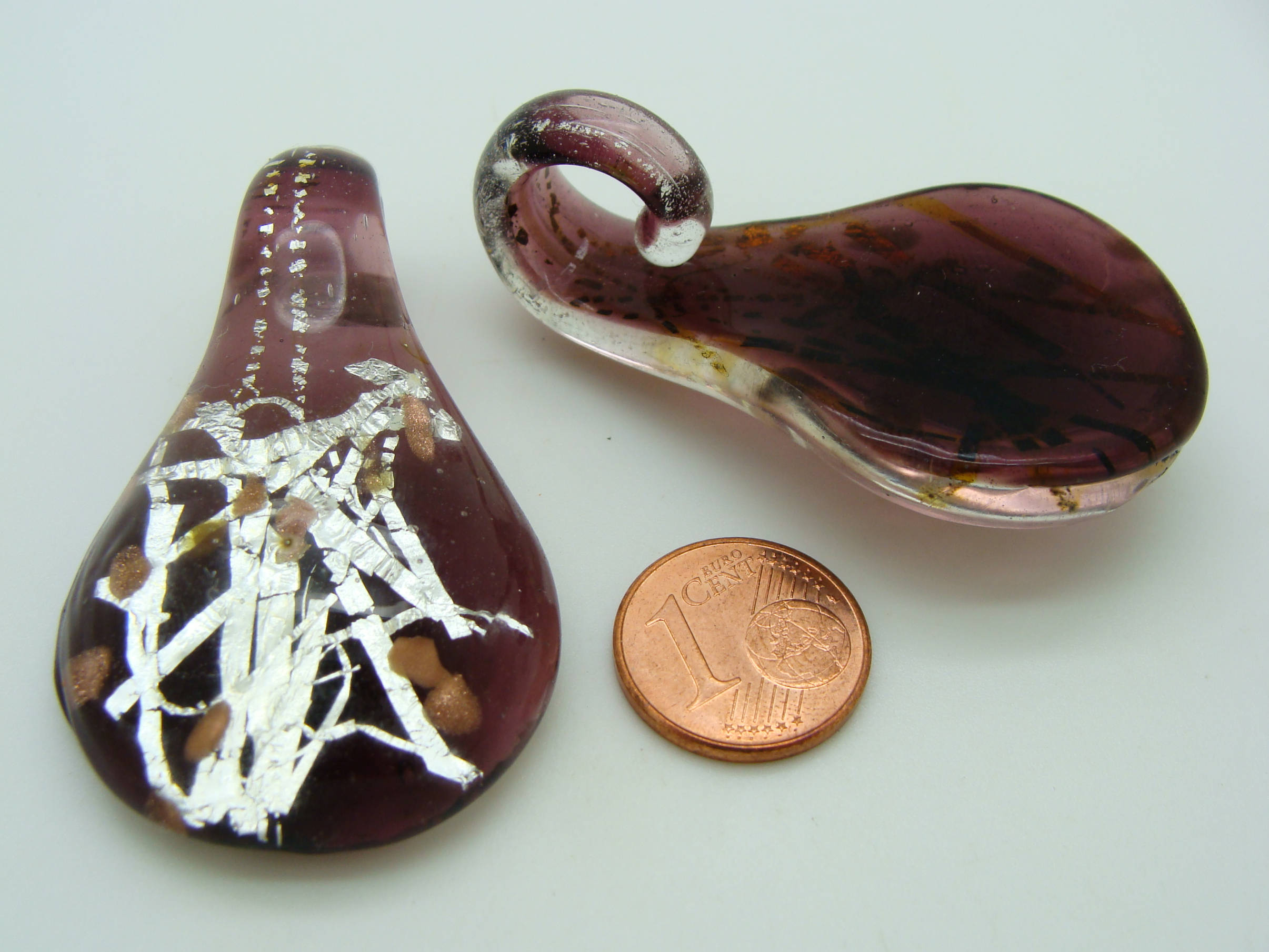 pendentif goutte ruban argent violet verre Pend-407-3