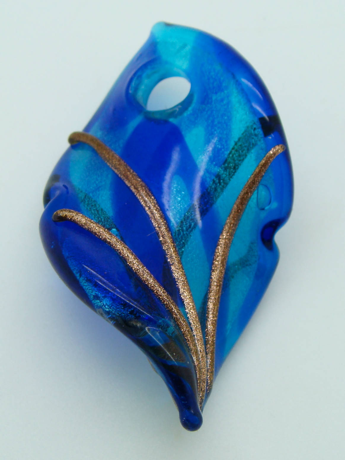 Pend-409-1 pendentif pistil dore bicolore bleu lampwork