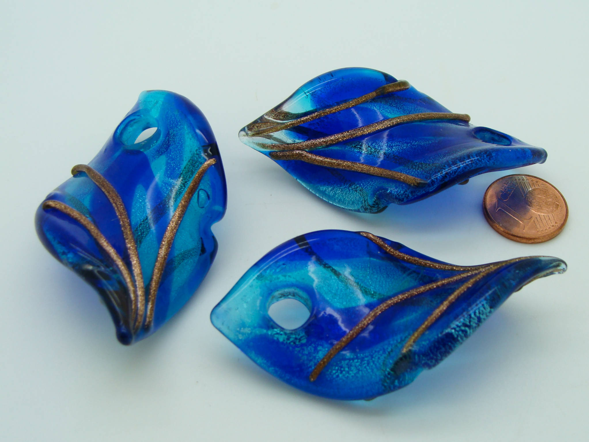 pendentif pistil dore bicolore bleu verre Pend-409-1