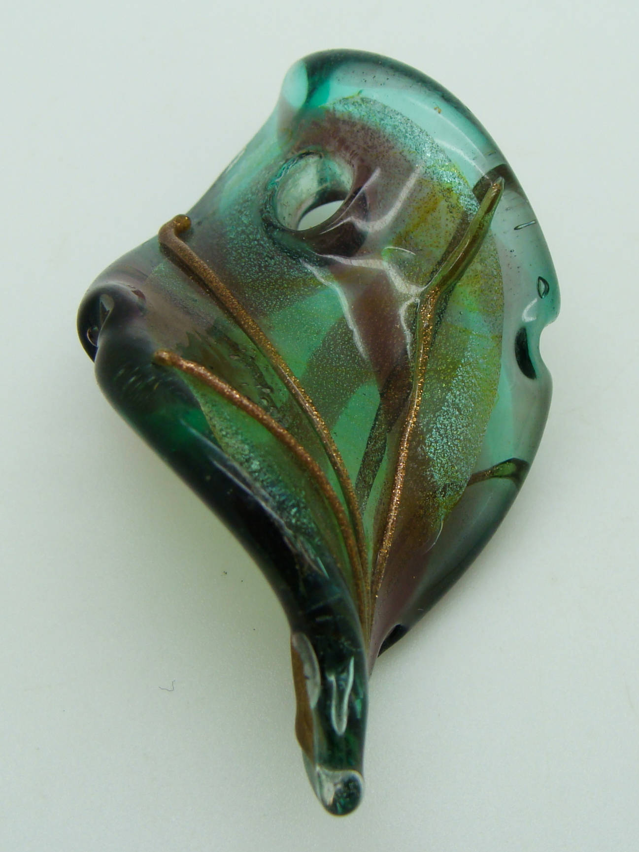 pendentif pistil dore vert violet lampwork Pend-409-2