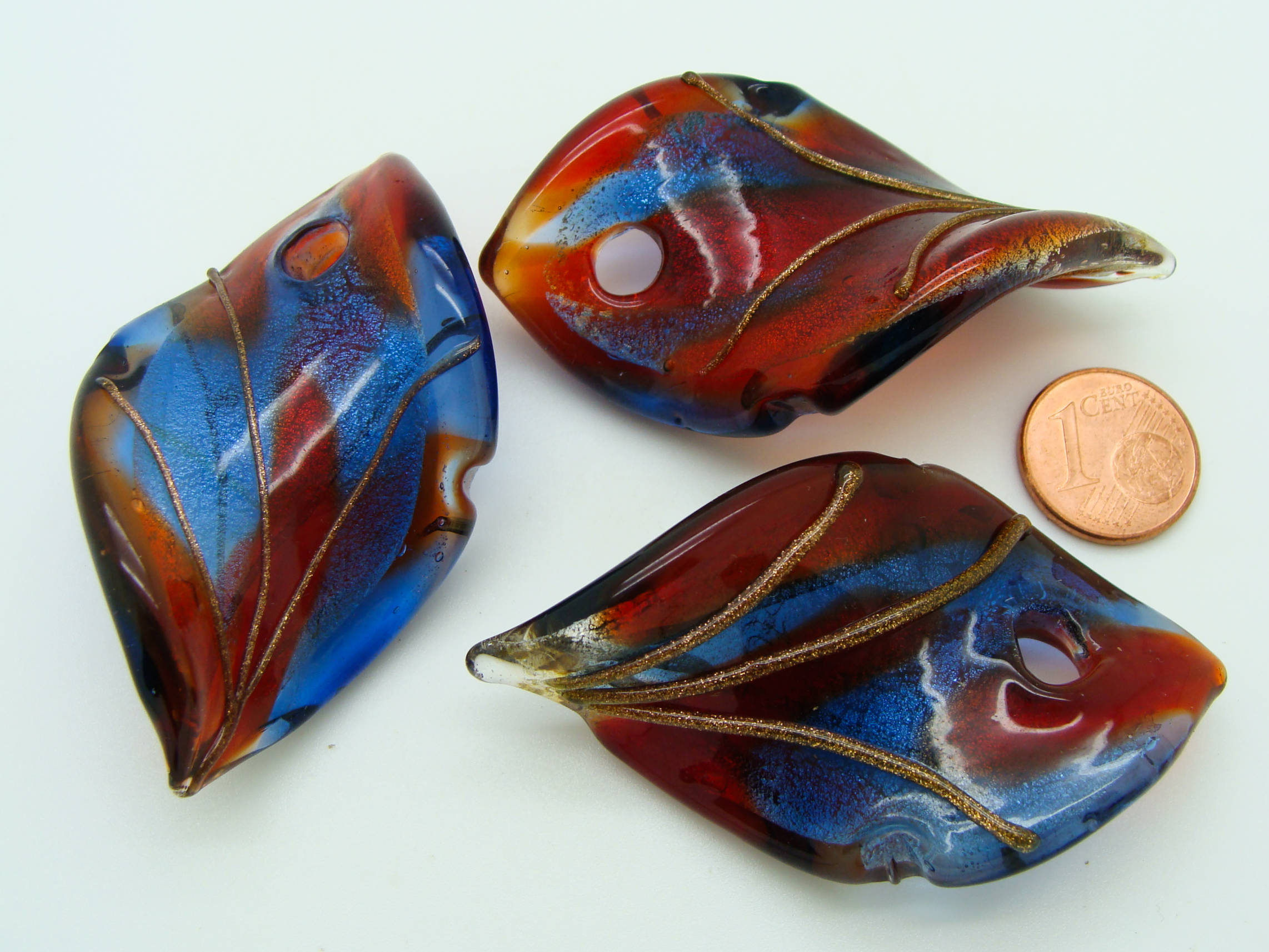 pendentif pistil dore marine rouge lampwork Pend-409-5