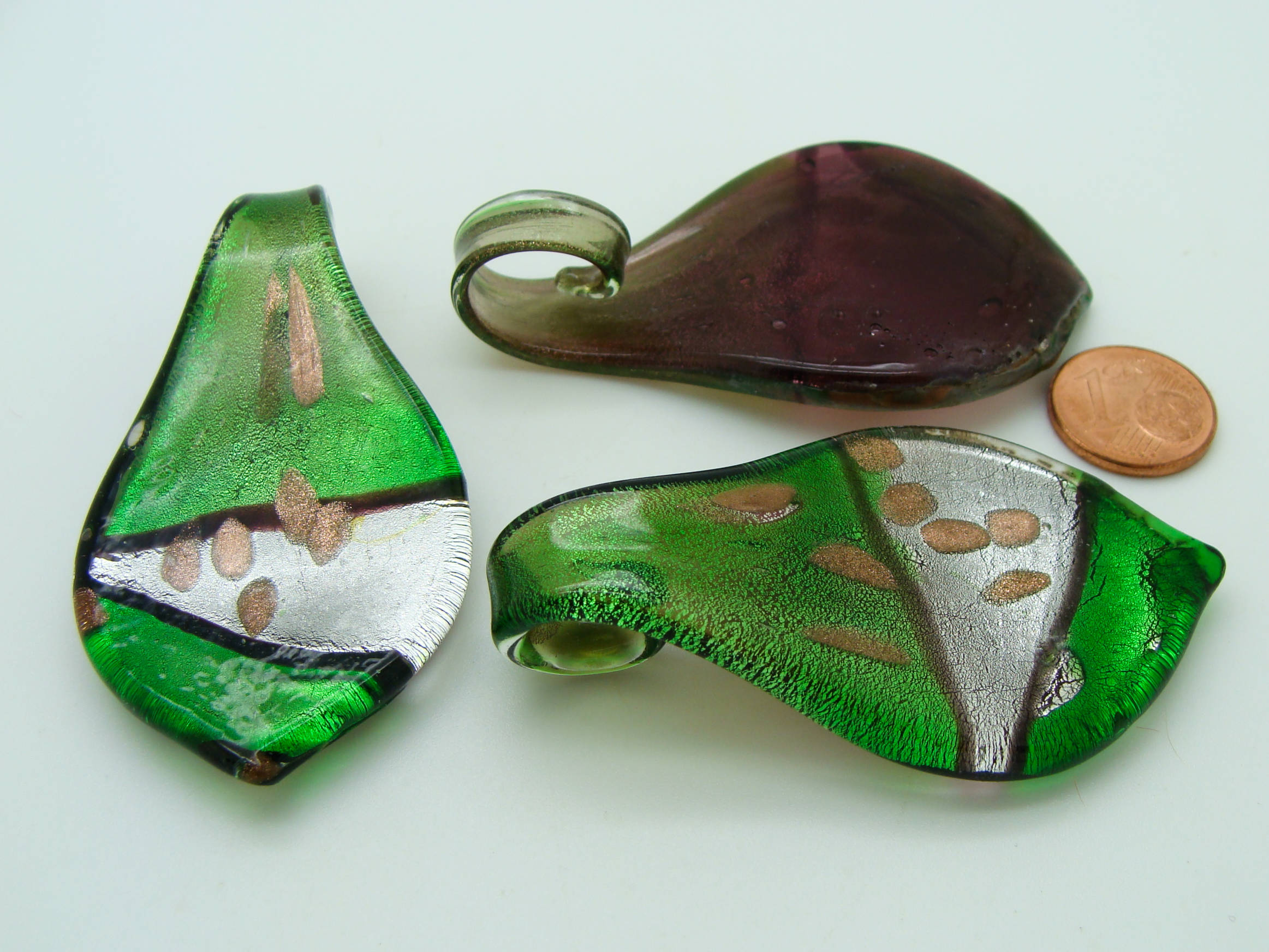 pendentif tricolore vert verre Pend-410-4